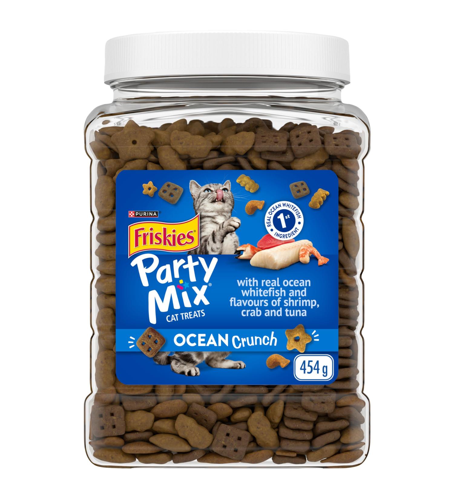 Friskies Party Mix Cat Treats Ocean Crunch with Real Ocean Whitefish - 454 g Cannister (1 Pack) 454 g (Pack of 1) - Buy Online on GoSupps.com