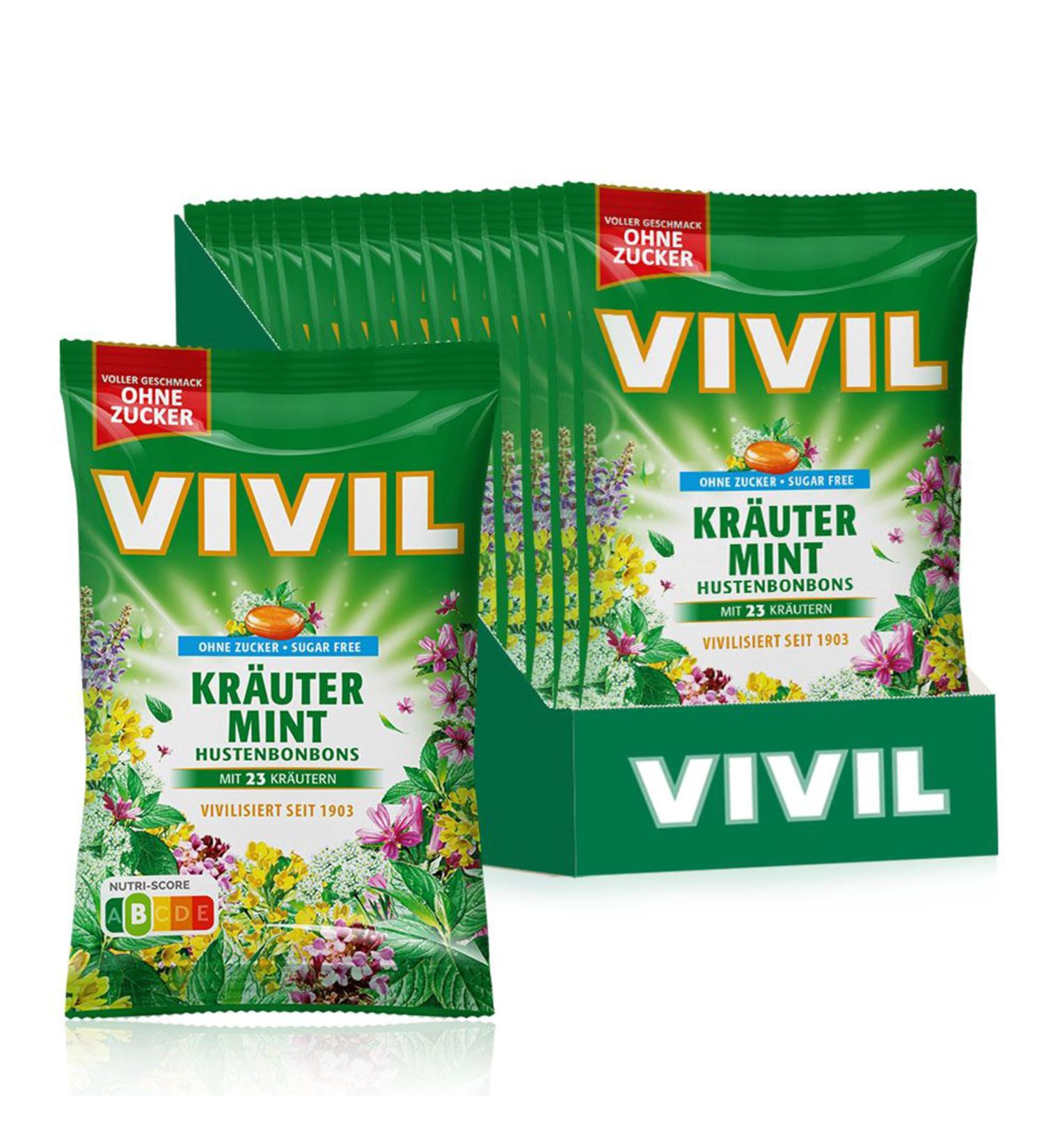 Vivil Herbal Mint Coughing Candies - Sugar-Free & Vegan | 23 Herbs | 15 Bags (120g) - International Shipping - Buy Online on GoSupps.com