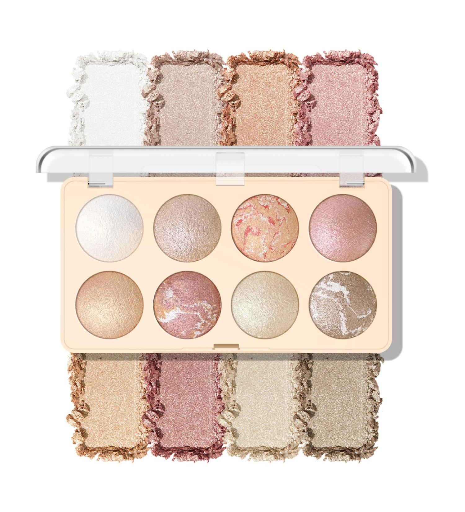 KYDA 8 Colors Baked Powder Palette | Multiuse Eyeshadow Highlighter & Contour | Lightweight Buildable Glossy Pigment - Golden Luster #01 - Buy Online on GoSupps.com