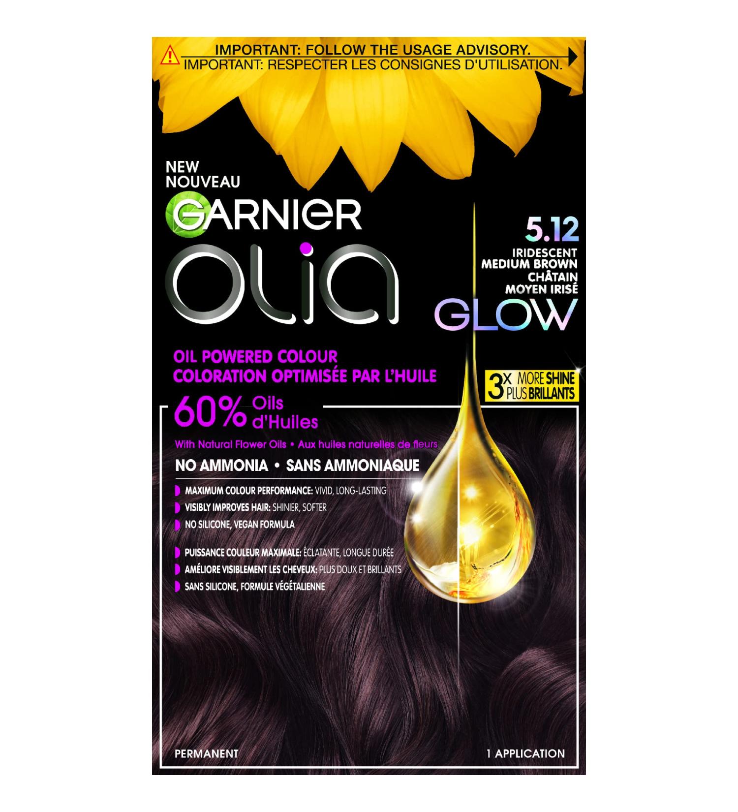 Garnier Olia Permanent Hair Dye Ammonia-Free Hair Color 5.12 Iridescent Medium Brown Long-Lasting Hair Shine With 60% Oils 1 Application BROWN SHADES 5.12 Iridescent Medium Brown - Buy Online on GoSupps.com