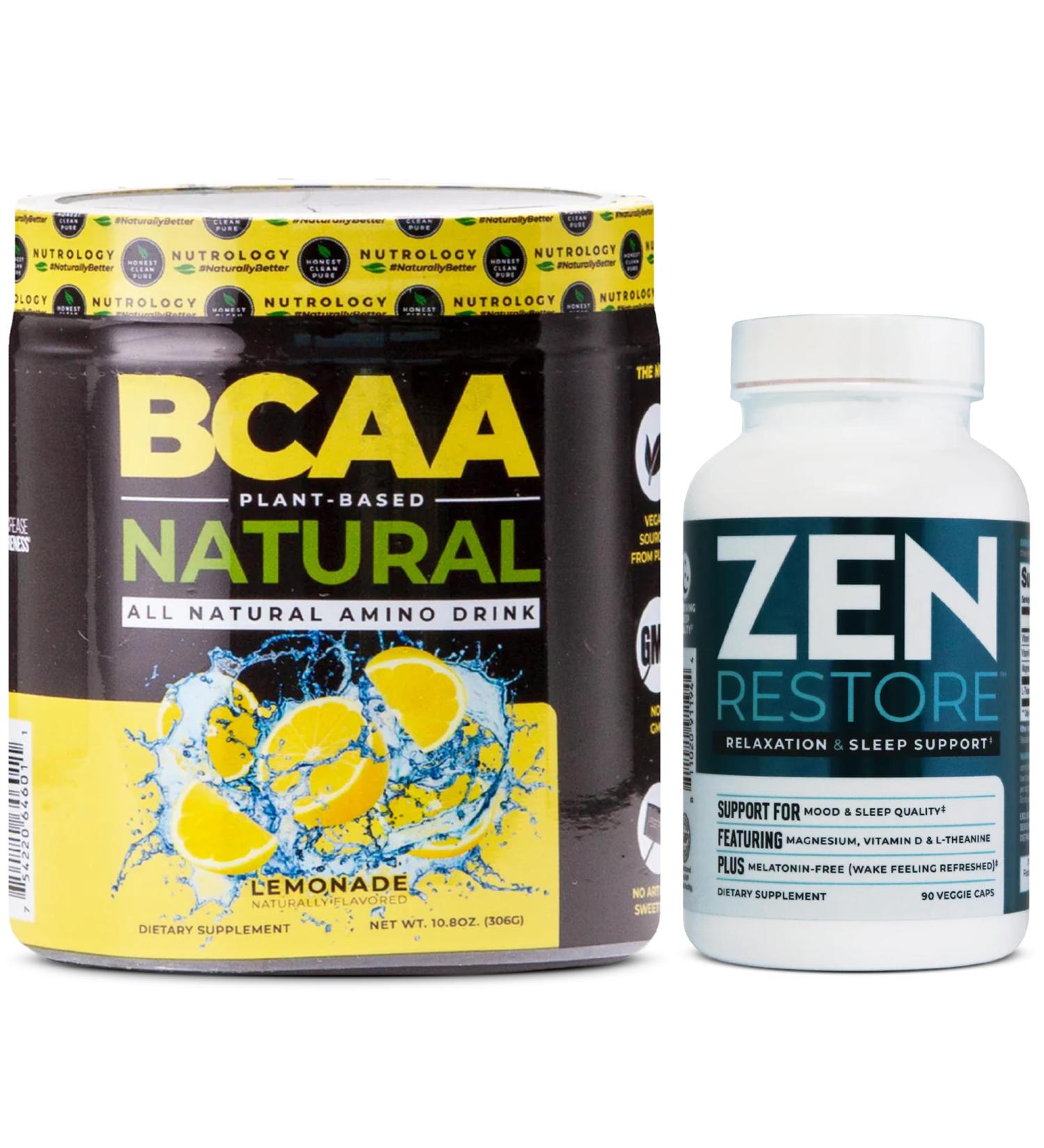 Nutrology Zen Natural Magnesium Supplement (30 Servings) & Nutrology BCAA Natural Plant Based BCAA Powder Lemonade Flavor (30 Servings) - Buy Online on GoSupps.com