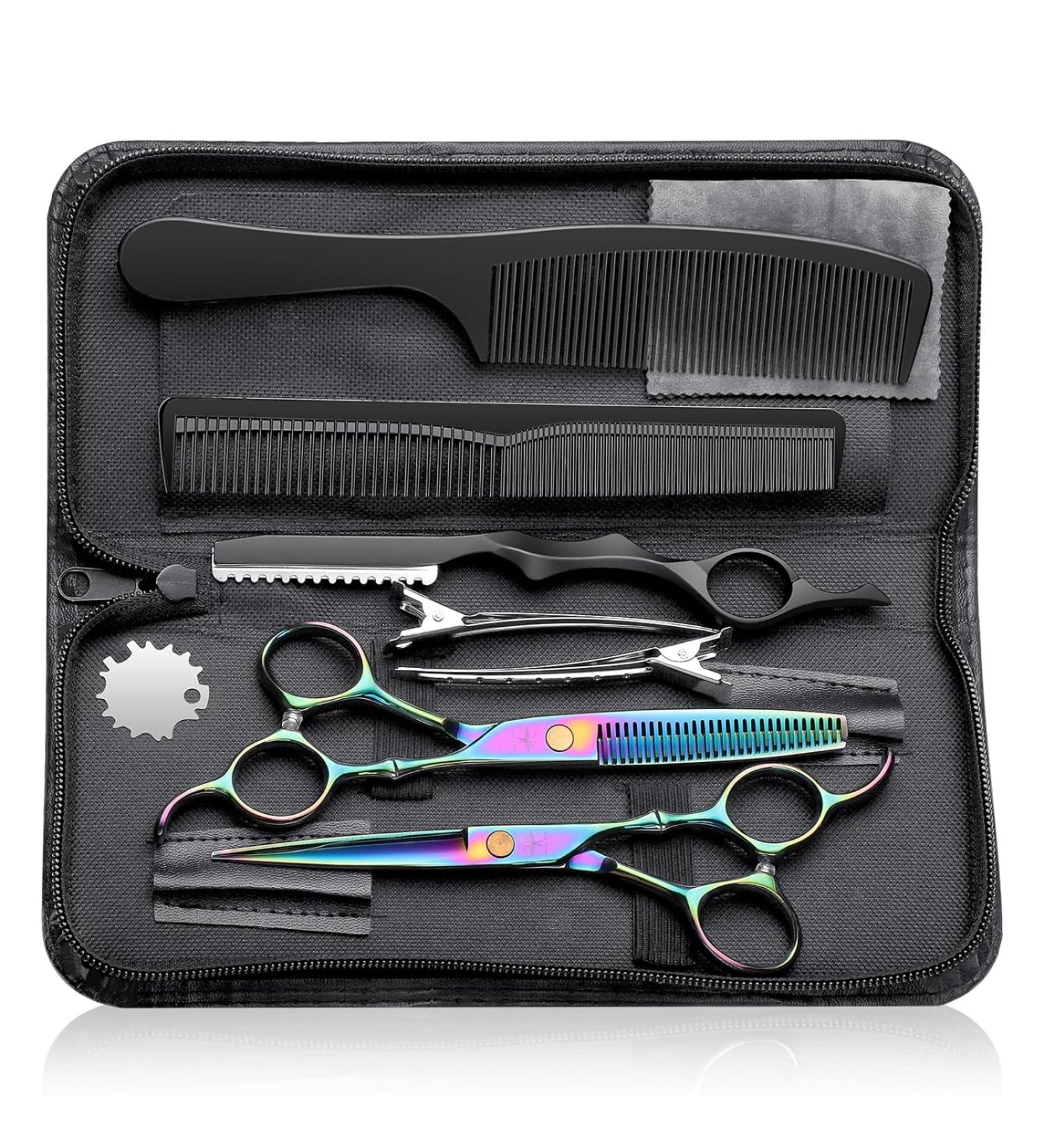 Purplebird Professional Hairdressing Scissors Set - 10-Piece Rainbow Stainless Steel Haircutting Shears for Barbers & Beginners - Buy Online on GoSupps.com