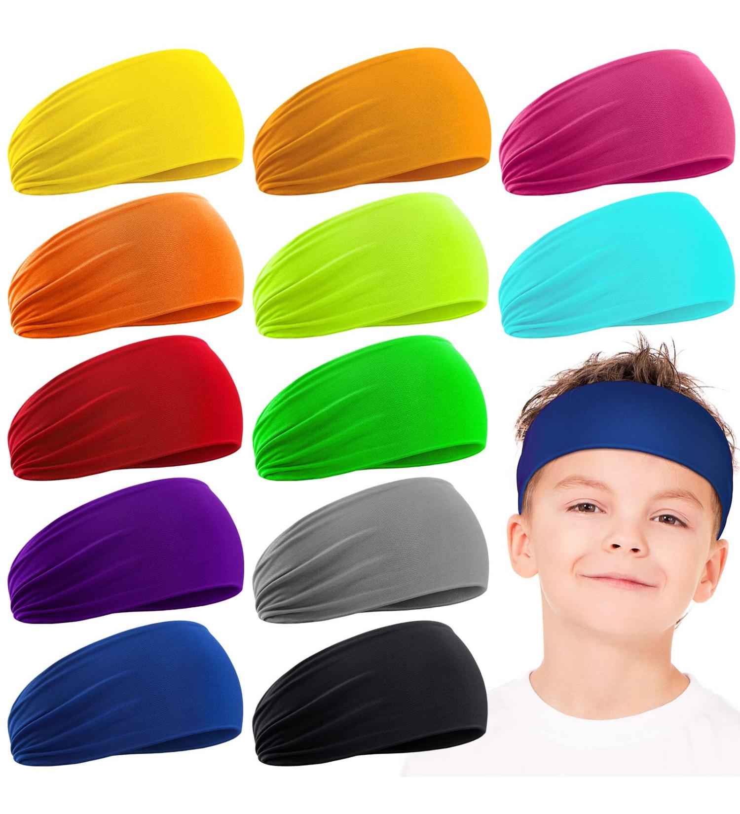 12-Piece Kids Sweatbands Set | Soft Athletic Headbands for Boys & Girls | Wicking Elastic Hairband for Sports | Assorted Colors - Buy Online on GoSupps.com