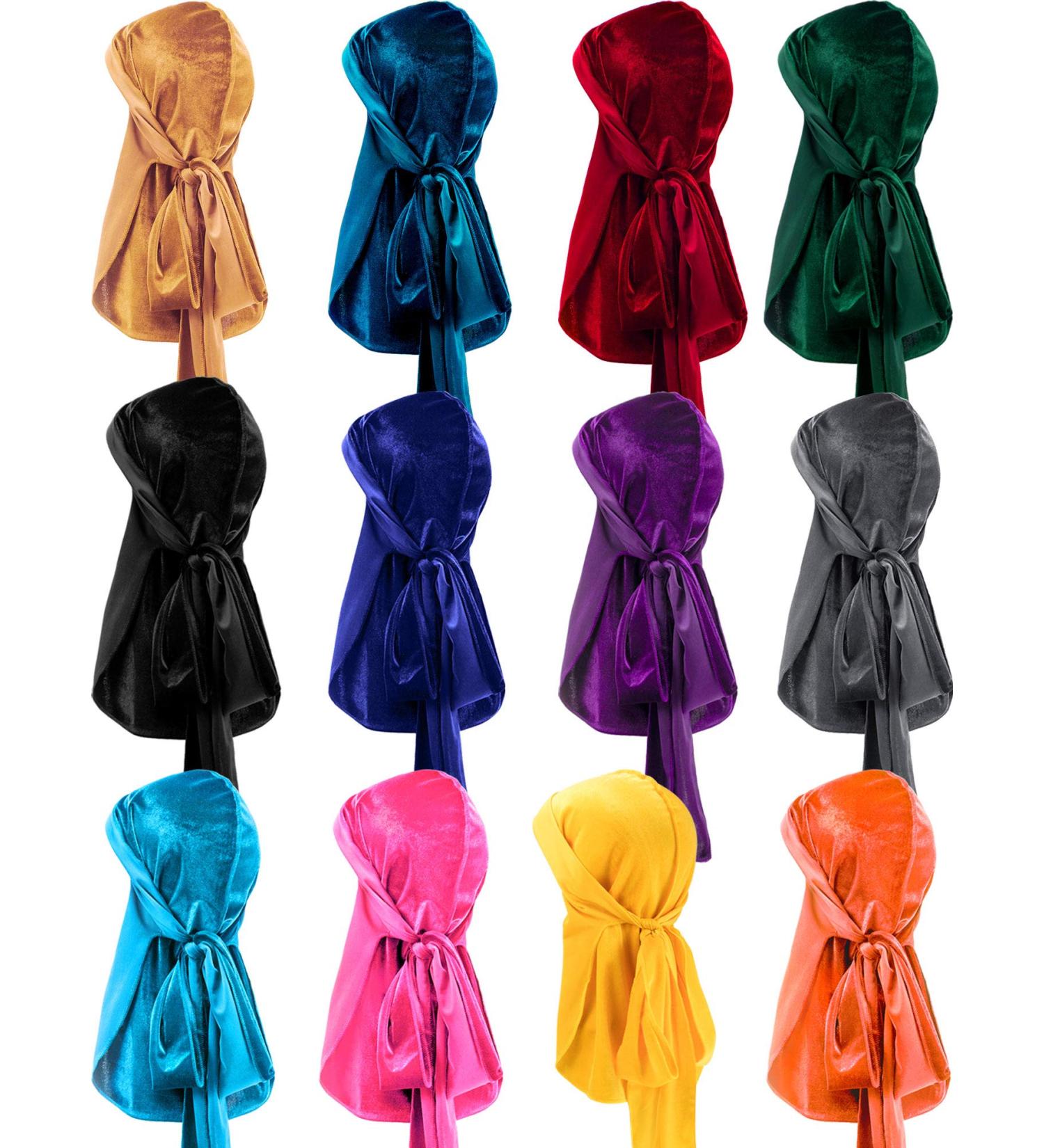 12-Piece Multicolored Velvet Durag Caps for 360 Wave Men Women - Buy Online on GoSupps.com