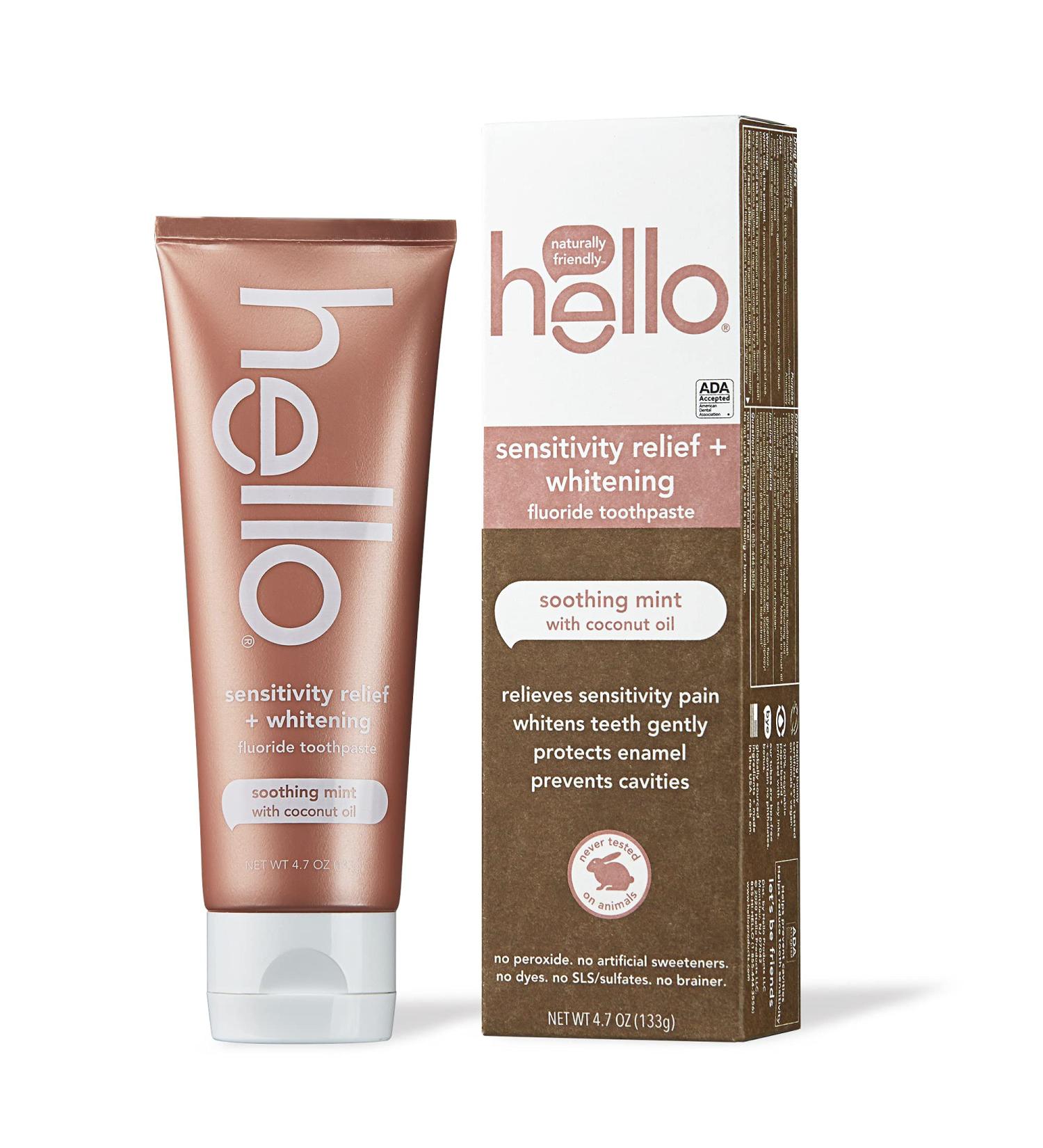 Hello Sensitivity Relief Whitening Toothpaste with Coconut Oil - Soothing Mint 4.7 oz - Buy Online on GoSupps.com