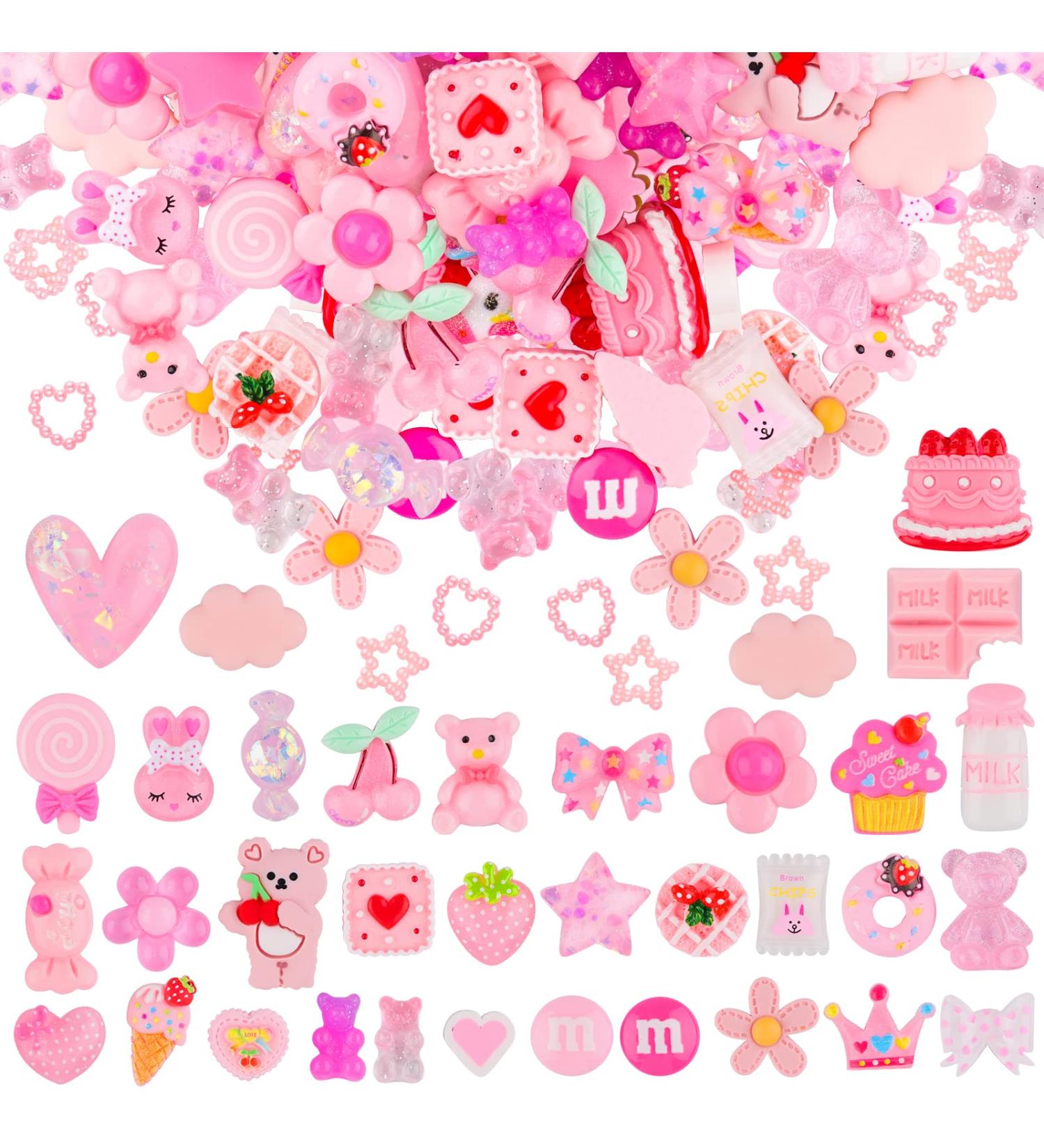 EBANKU 100 Pcs Pink Resin Flatback Decorations - 36 Styles Mixed Kawaii Slime Charms for DIY Crafts & Jewelry Making - Buy Online on GoSupps.com