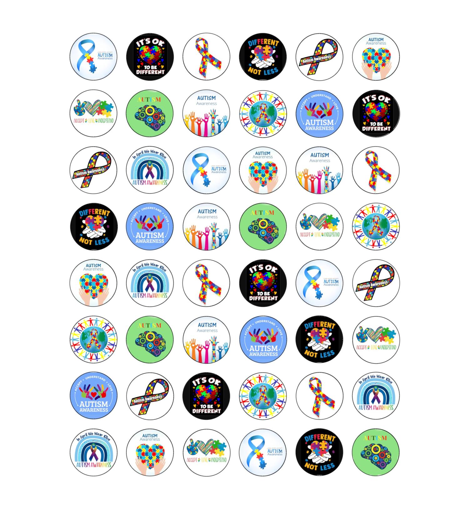 48 Autism Awareness Acceptance Charity Fundraising Edible Wafer Paper Cake Toppers Decorations