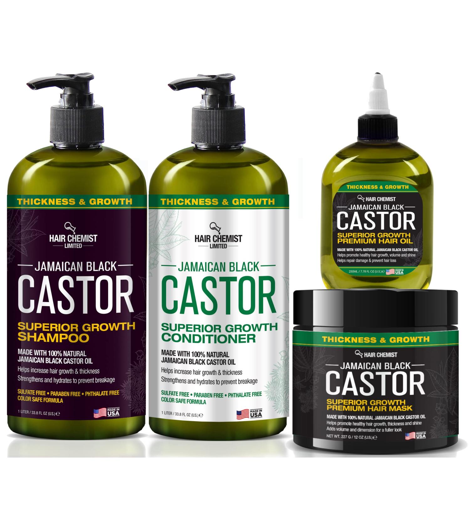 Hair Chemist Jamaican Black Castor Shampoo Set - Superior Growth 4PC Hair Care Collection | 33.8oz Shampoo & Conditioner 12oz Mask 7oz Oil - Buy Online on GoSupps.com