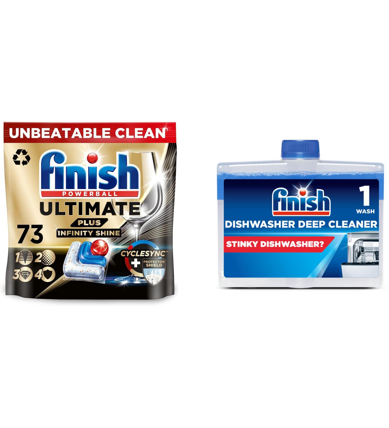 Bundle of Finish Ultimate Plus Infinity Shine Dishwasher Tablets | Fresh | 73 Dishwasher Tabs | For Unbeatable* Clean + Finish Dishwasher Cleaner Twin Pack Original Pack of 2 2 x 250 ml - Buy Online on GoSupps.com