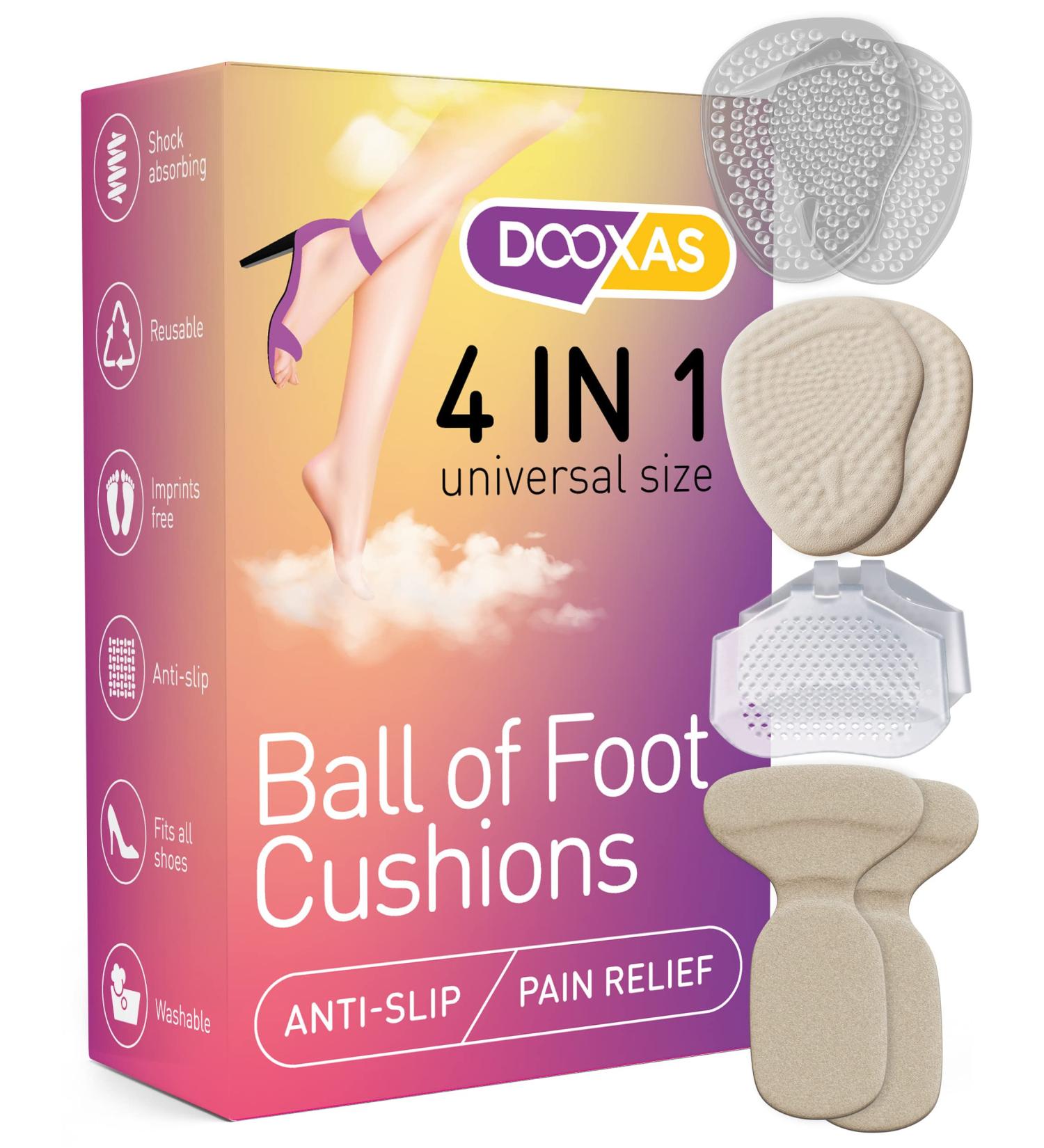 DOOXAS Ball of Foot and Heel Cushions - High Heel Shoe Pads for Women - Adhesive Comfort Insoles (4IN1 Set) - Buy Online on GoSupps.com