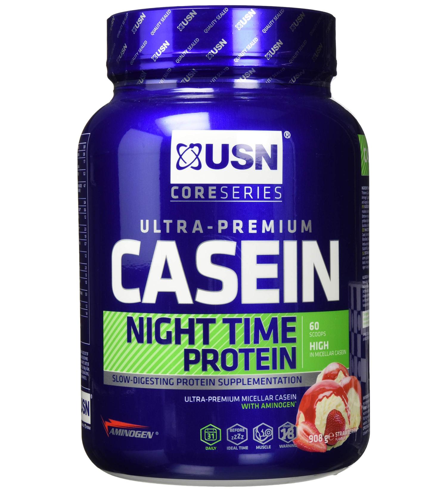 Buy USN Casein Protein Strawberry 908g - Premium Slow-Digesting Protein for Muscle Recovery | International Shipping Available - Buy Online on GoSupps.com