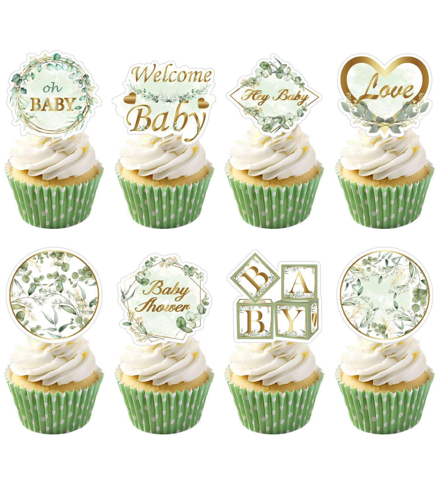Weecent 48 Pcs Greenery Baby Shower Cupcake toppers Oh Baby Party Decorations Sage Green Party cake toppers Baby Boy Girl Birthday Party Green Leaf Cake Decorations - Buy Online on GoSupps.com