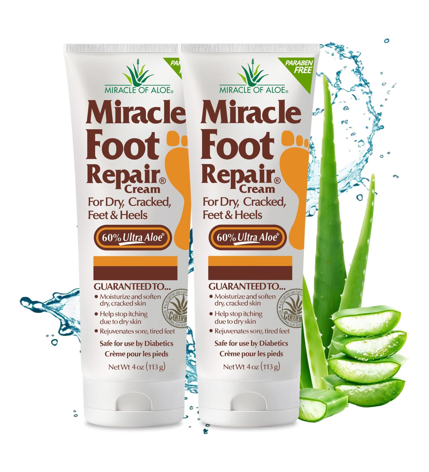 Miracle Foot Repair Cream 4 oz Repairs Dry Cracked Heels and Feet Diabetic-Safe 60% Pure Ultra Aloe Moisturizes Softens and Repairs Relief from Discomfort of Ingrown Toenails (2-Pack) 4 Ounce (Pack of 2) - Buy Online on GoSupps.com