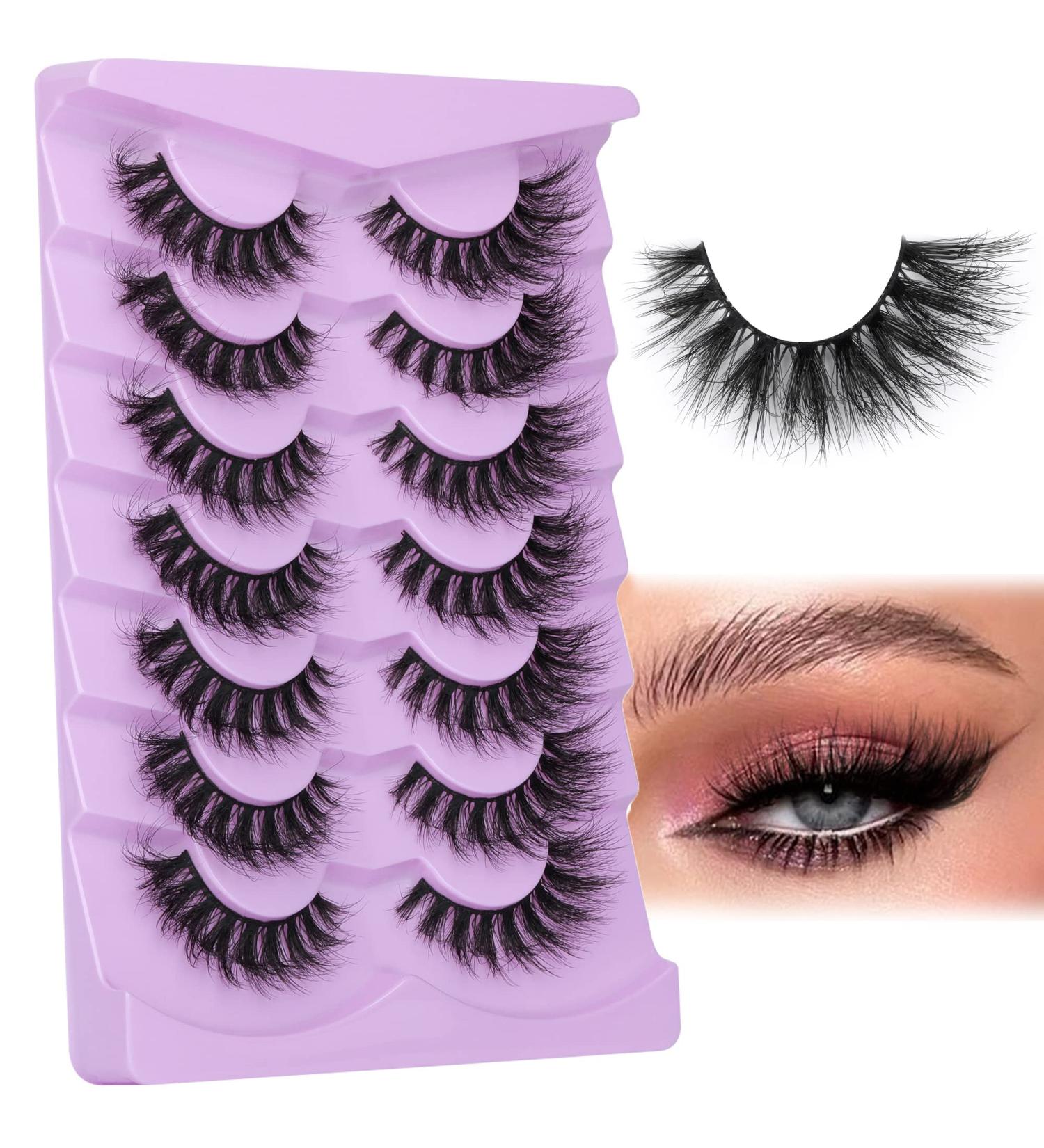 7 Pairs FANXITON 5D Natural Faux Mink Fluffy Cat Eye False Eyelashes - Wispy Curly Extensions - C-18MM-10 - Buy Online on GoSupps.com