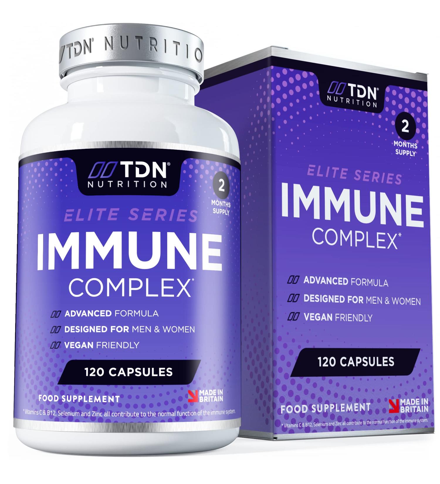 Immune Support Supplement - 120 Capsules - Vitamin C, Zinc, Selenium, Elderberry, Ginger, Turmeric - UK Formulated - Buy Online on GoSupps.com