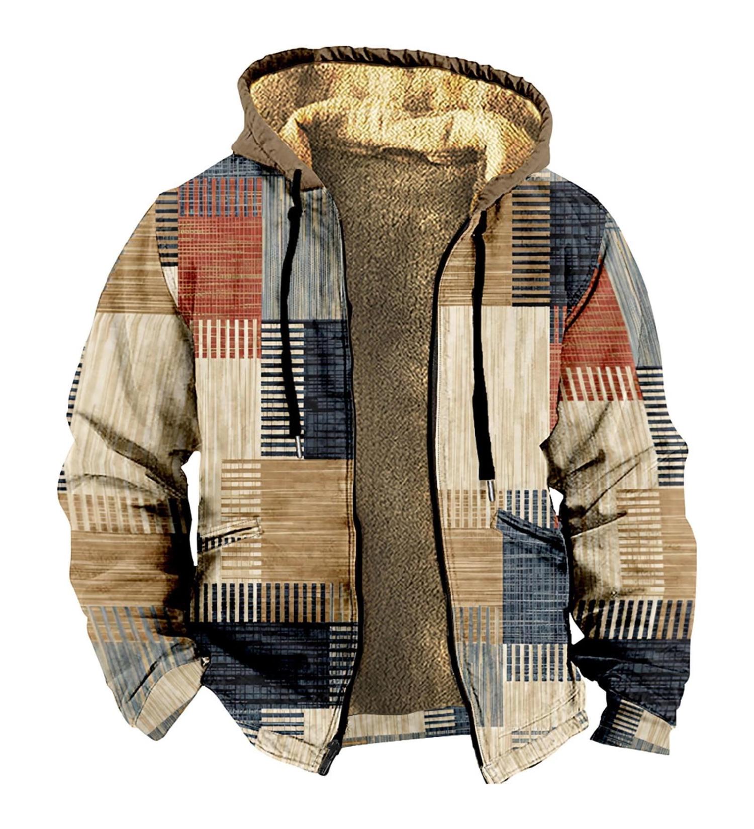 Shop Hanxiulin Men's Fleece Plush Jacket - Oversized Warming Zipper Hoodie | Lightweight Quilted Winter Coat in Khaki & More Color Variants - Buy Online on GoSupps.com