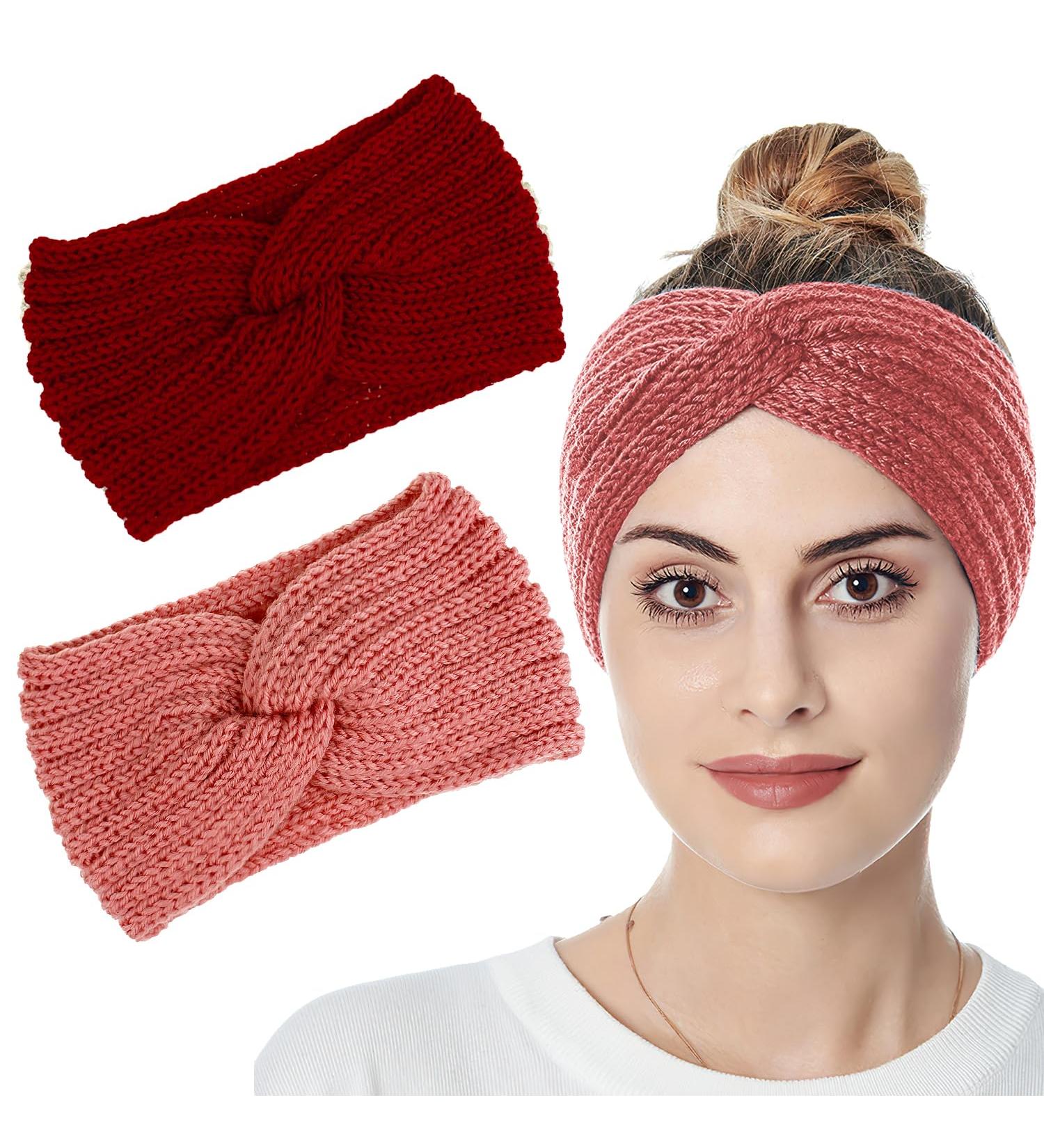 Women's Winter Knitted Headband Knitted Hair Band for Women Girls Ear Warmers Versatile Headband Winter Hair Accessories(Red + pink) - Buy Online on GoSupps.com