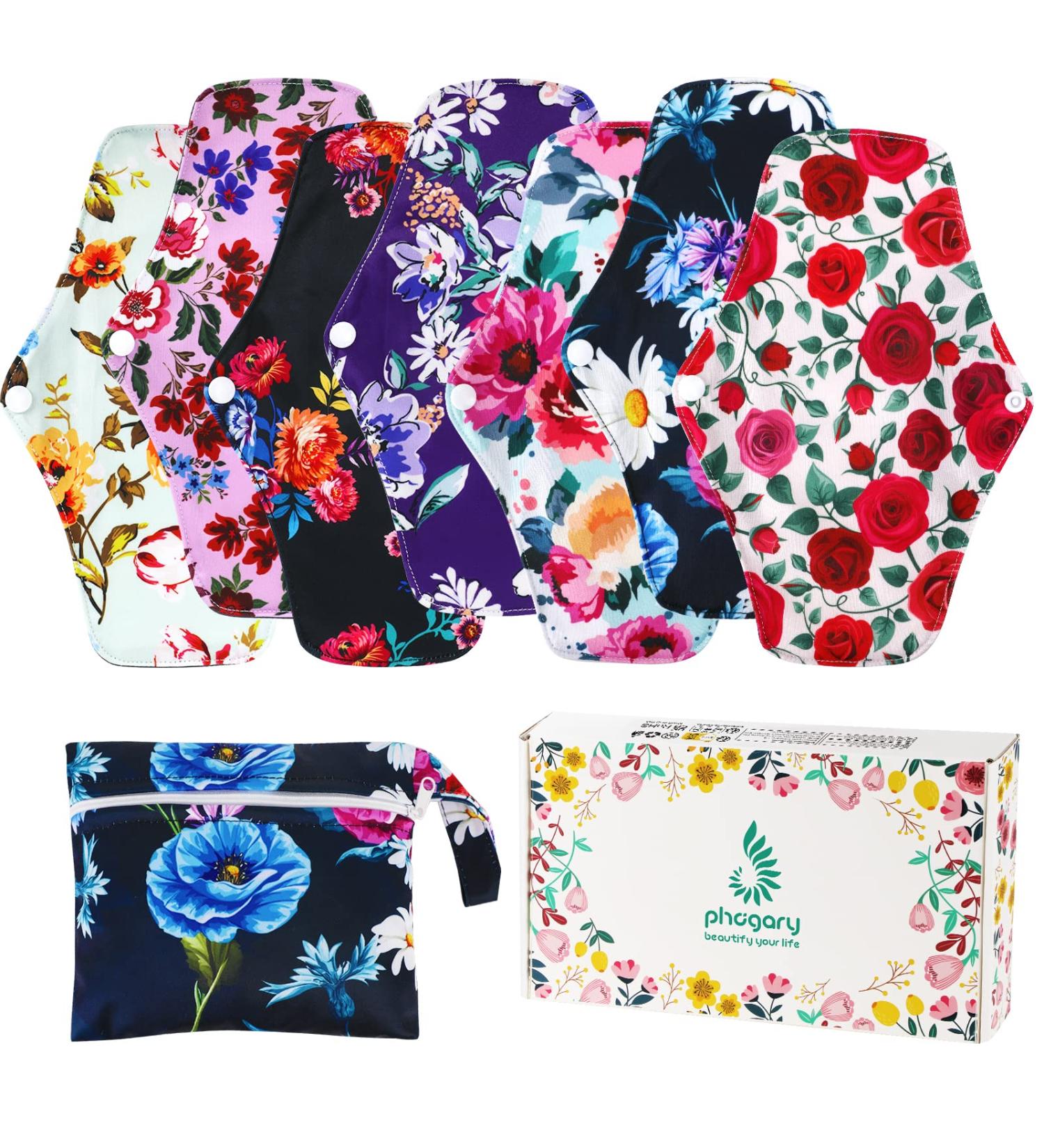 7 Pcs Reusable Menstrual Pads Set for Heavy Flow | Washable Cloth Pads with Wings | Breathable Mesh Surface | Large Sanitary Pads for Overnight | Includes Wet Bag - Buy Online on GoSupps.com