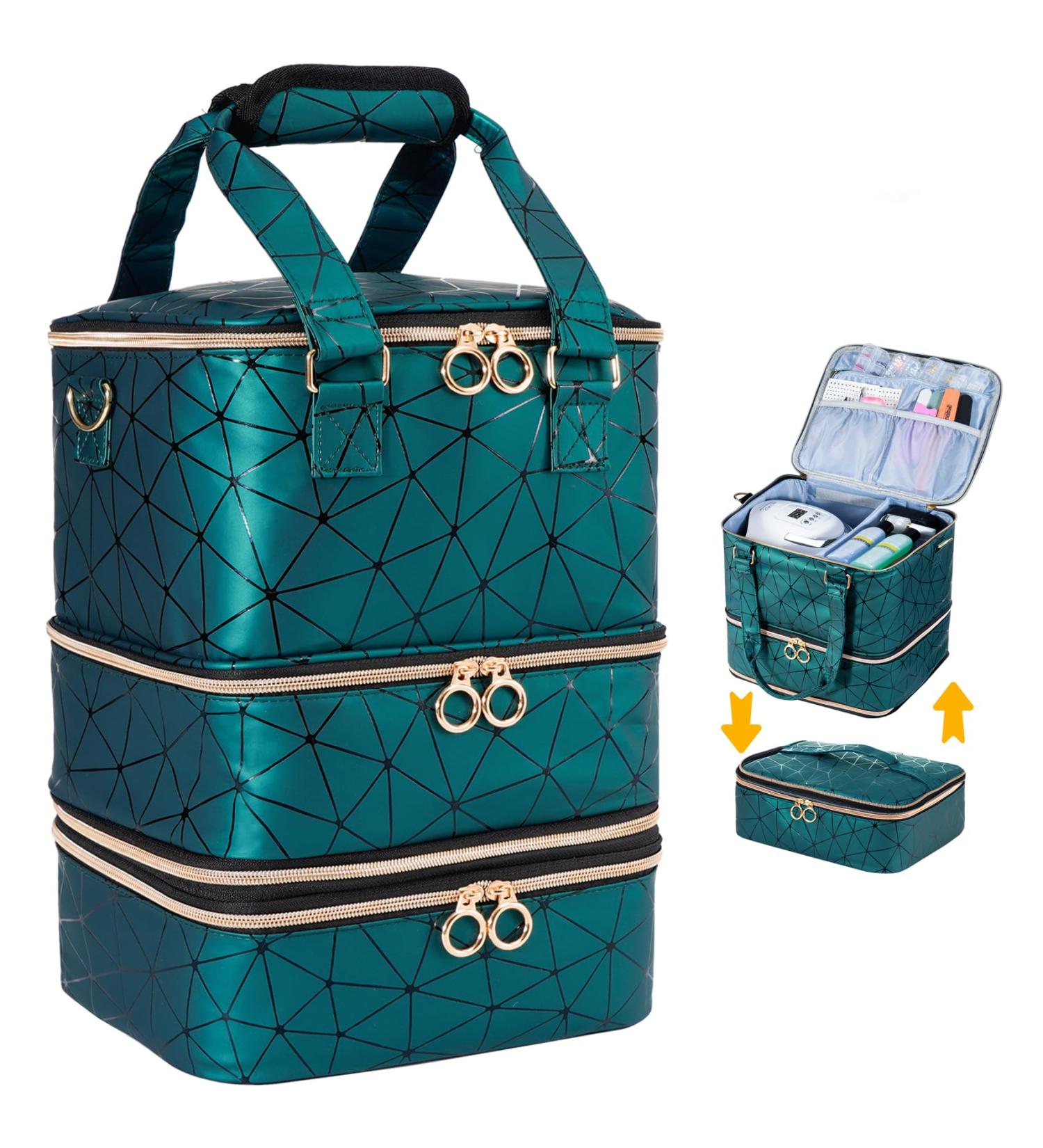 Uross Nail Polish Organizer Bag Holds 60 Bottles Nail Polish & Nail Kit -Nail Polish Storage Organizer Nail Polish Bag Nail Supplies Organizer Case for nail tech - Darkgreen X Large - 60 bottles Darkgreen