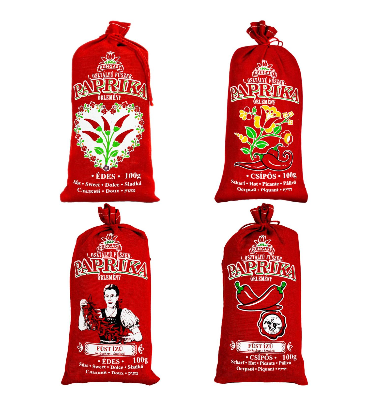 Hungarian Paprika Selection in 4 flavours (4x100g) Sweet Hot Sweet Smoked Hot Smoked Imported from Hungary