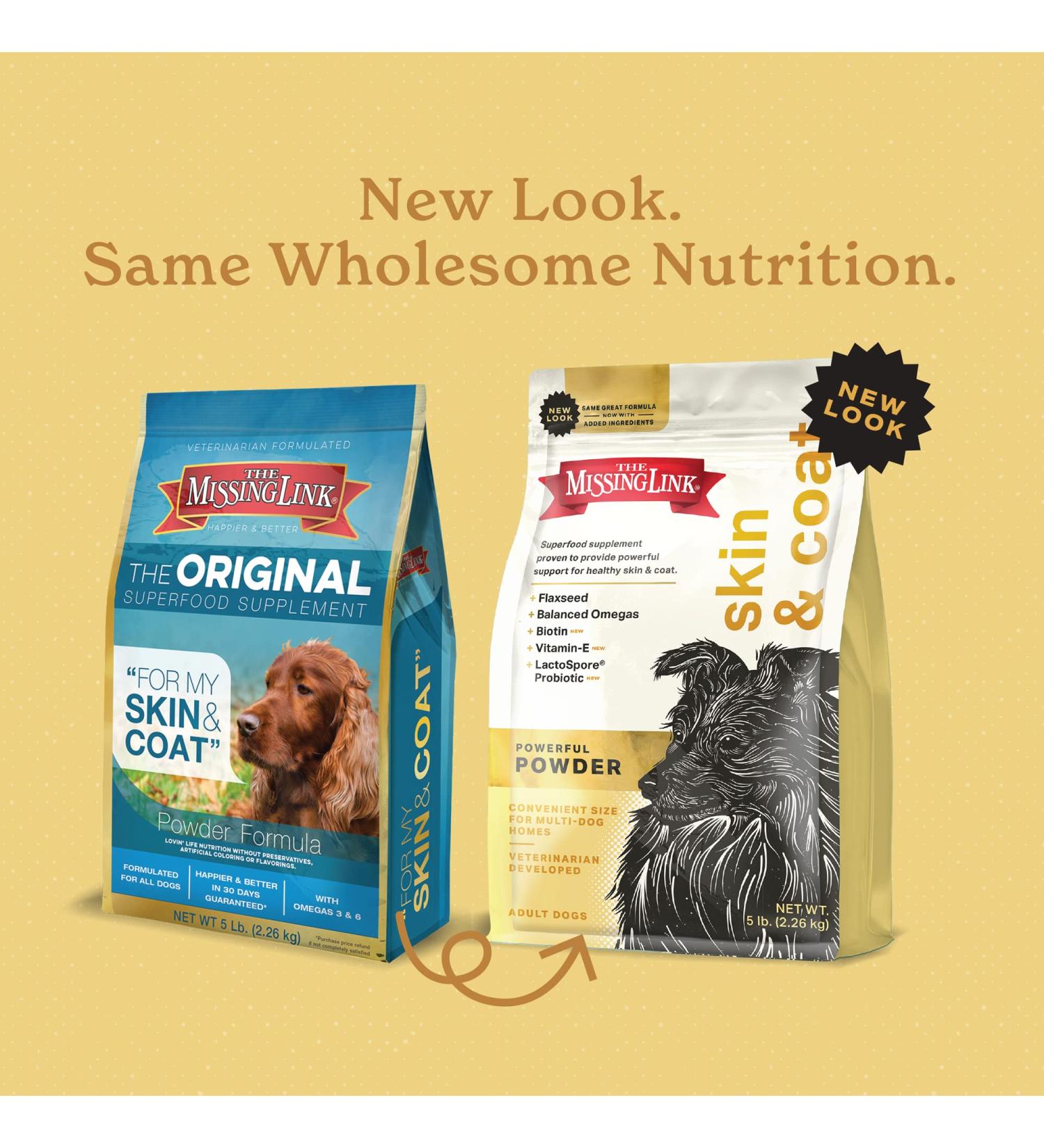 Missing Link Skin & Coat Probiotics Superfood for Dogs - 5lb Powder with Omegas 3 & 6, Fiber, Vitamin-E, Biotin - Promotes Healthy Skin, Glossy Coat, and Hair Growth - Buy Online on GoSupps.com