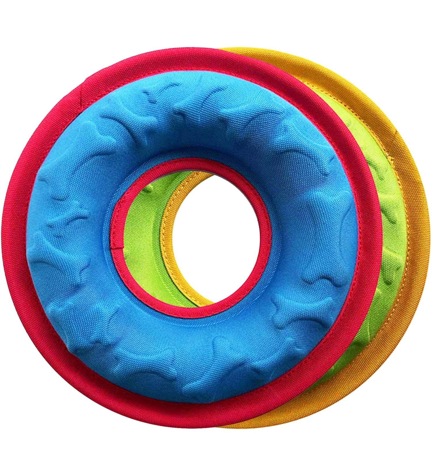 CAISHOW Dog Toy & Dog Ball Dog Disc 9 Inch Dog Frisbee Dog Flying Discs Training Toy Nylon Frisbee Apply To Throwing Catching Floats In Water & Safe Loading Food & Water (BLUE+GREEN) Z.BLUE+GREEN - Buy Online on GoSupps.com