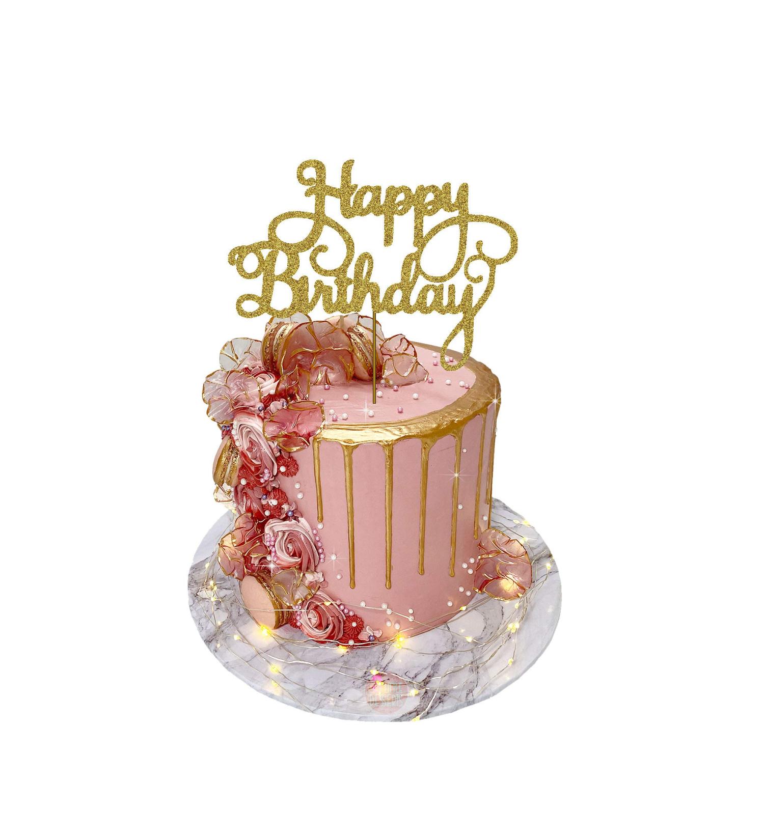 Happy Birthday Cake Toppers Glitter Card Bling Sparkle Decoration Party 6 Inches x 4.74 Inches (Gold) - Buy Online on GoSupps.com