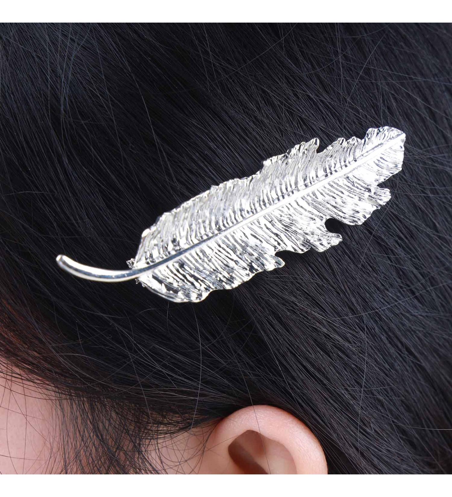 Inateannal Vintage Leaf Hair Clip Barrettes Silver Feather Hair Barrettes Metal Leaf Barrette Head Clips French Hair Accessories for Women and Girls Headdress - Buy Online on GoSupps.com