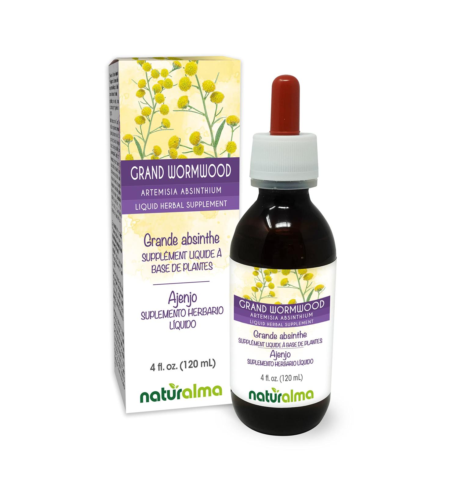 Naturalma Grand Wormwood or Absinthe (Artemisia Absinthium) herb with Flowers Alcohol-Free Tincture - 4 fl oz Liquid Extract in Drops - Herbal Supplement - Vegan Alcohol-free 4 Fl Oz (Pack of 1) - Buy Online on GoSupps.com