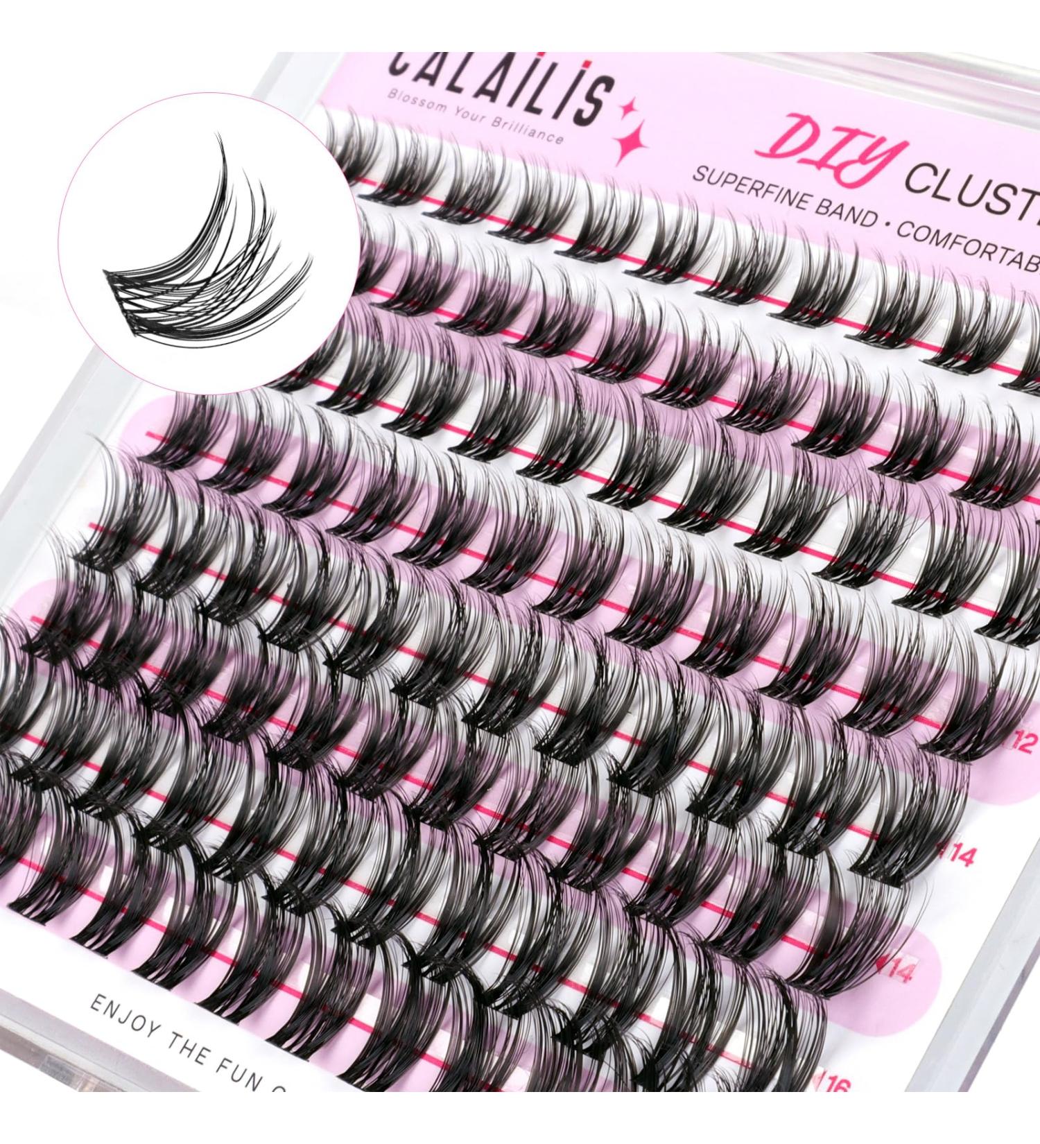 Calailis DIY Individual Eyelashes - 96 PCs D Curl Cluster Lashes (10-16mm) for At-Home Lash Extensions | International Shipping Available - Buy Online on GoSupps.com