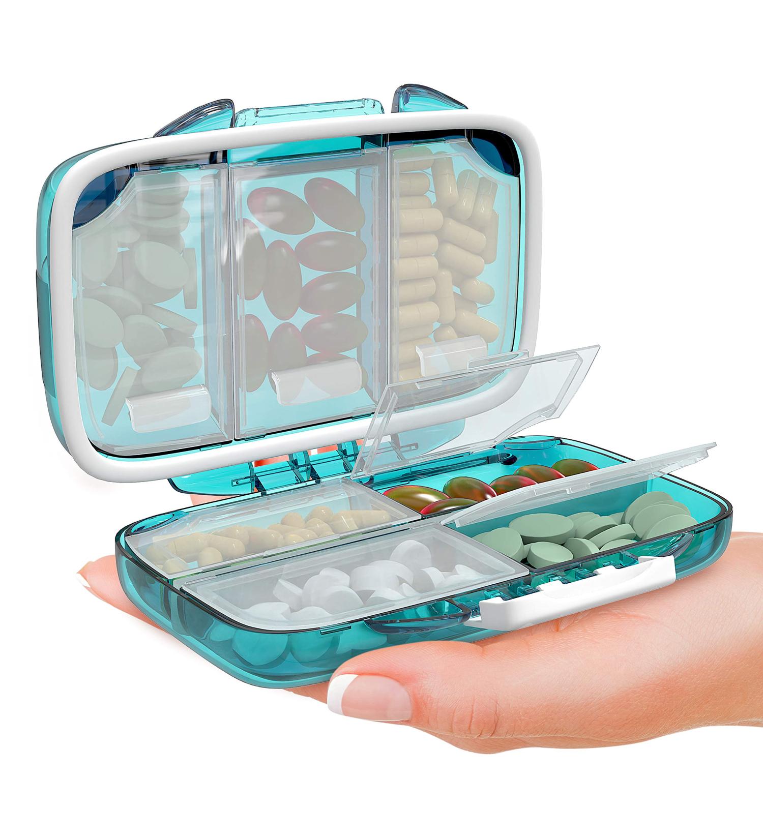 Travel Pill Container Box - Small Moisture-Proof Pill Organizer for Purse - Portable Daily Pill Dispenser with 7 Compartments - Green - Buy Online on GoSupps.com