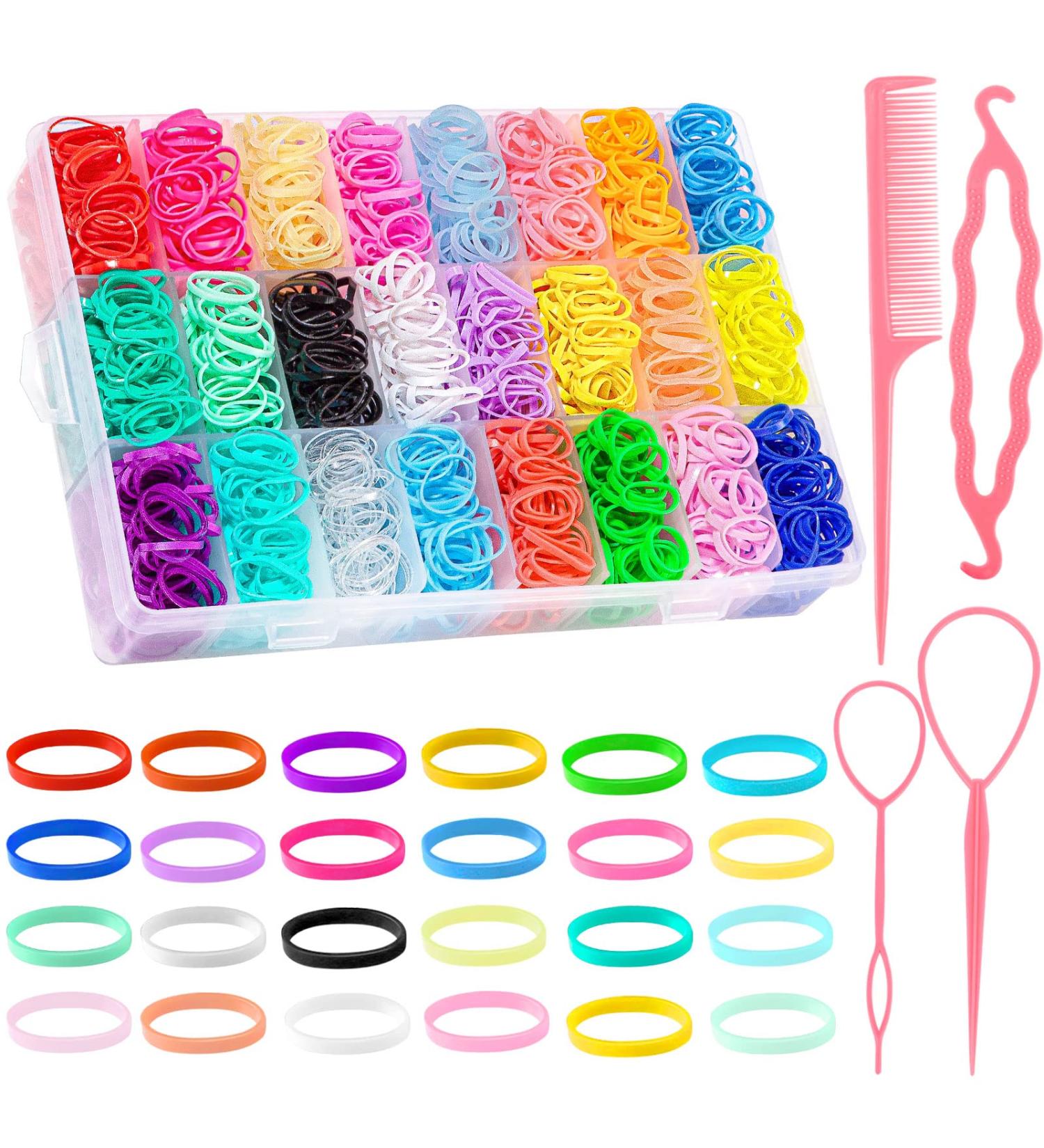 2000 Pcs Baby Hair Ties with Styling Tools - Colorful Mini Elastic Bands for Girls | Organizer Box Included - 24 Colors - Buy Online on GoSupps.com