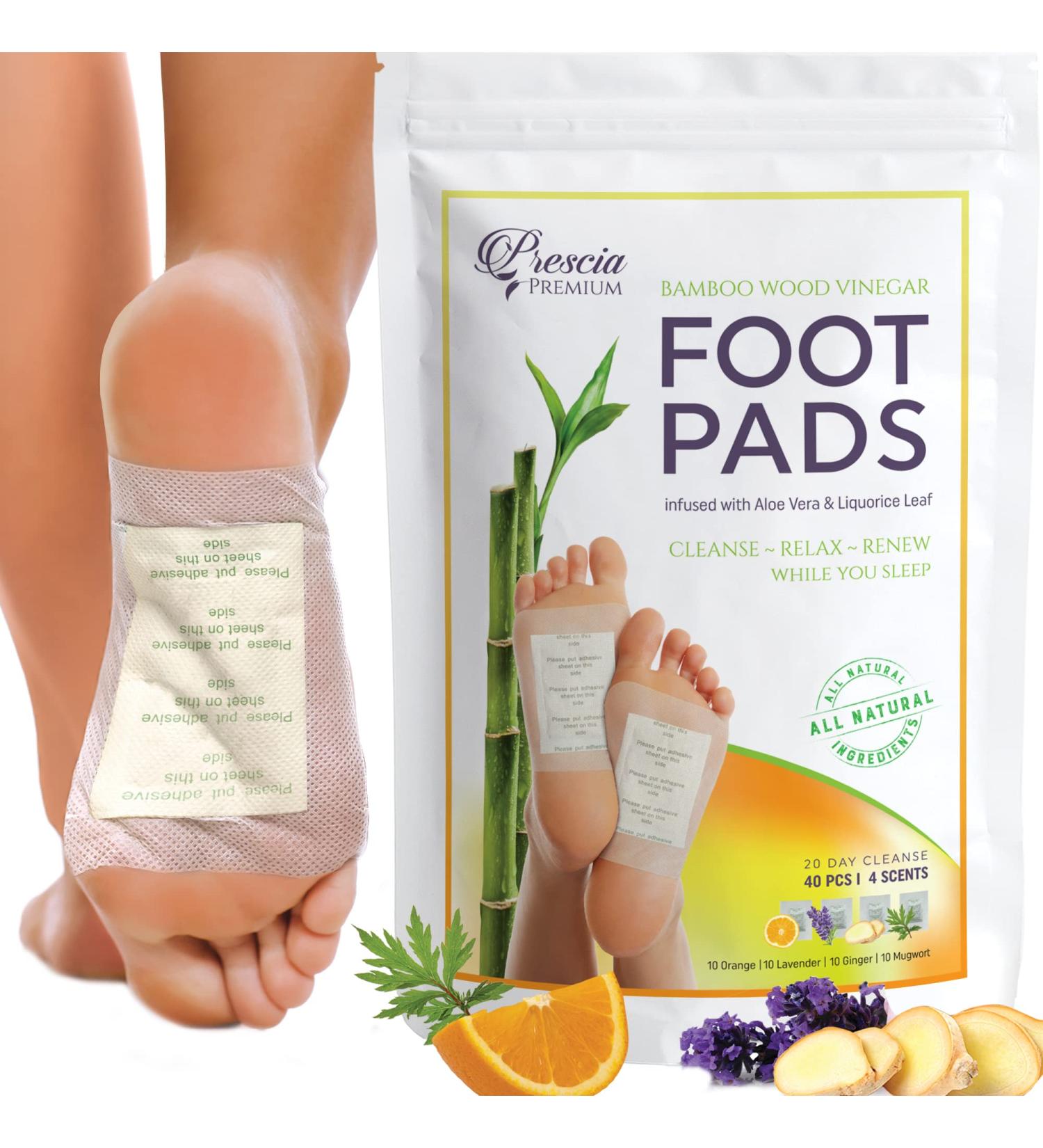 Prescia Foot Pads - 40 Pack, Natural Deep Cleansing Foot Care Patches with Bamboo Vinegar, Ginger, Aromatic Herbs for Sleep Support, Skin Health, Stress Relief & Pain Soothing - Buy Online on GoSupps.com