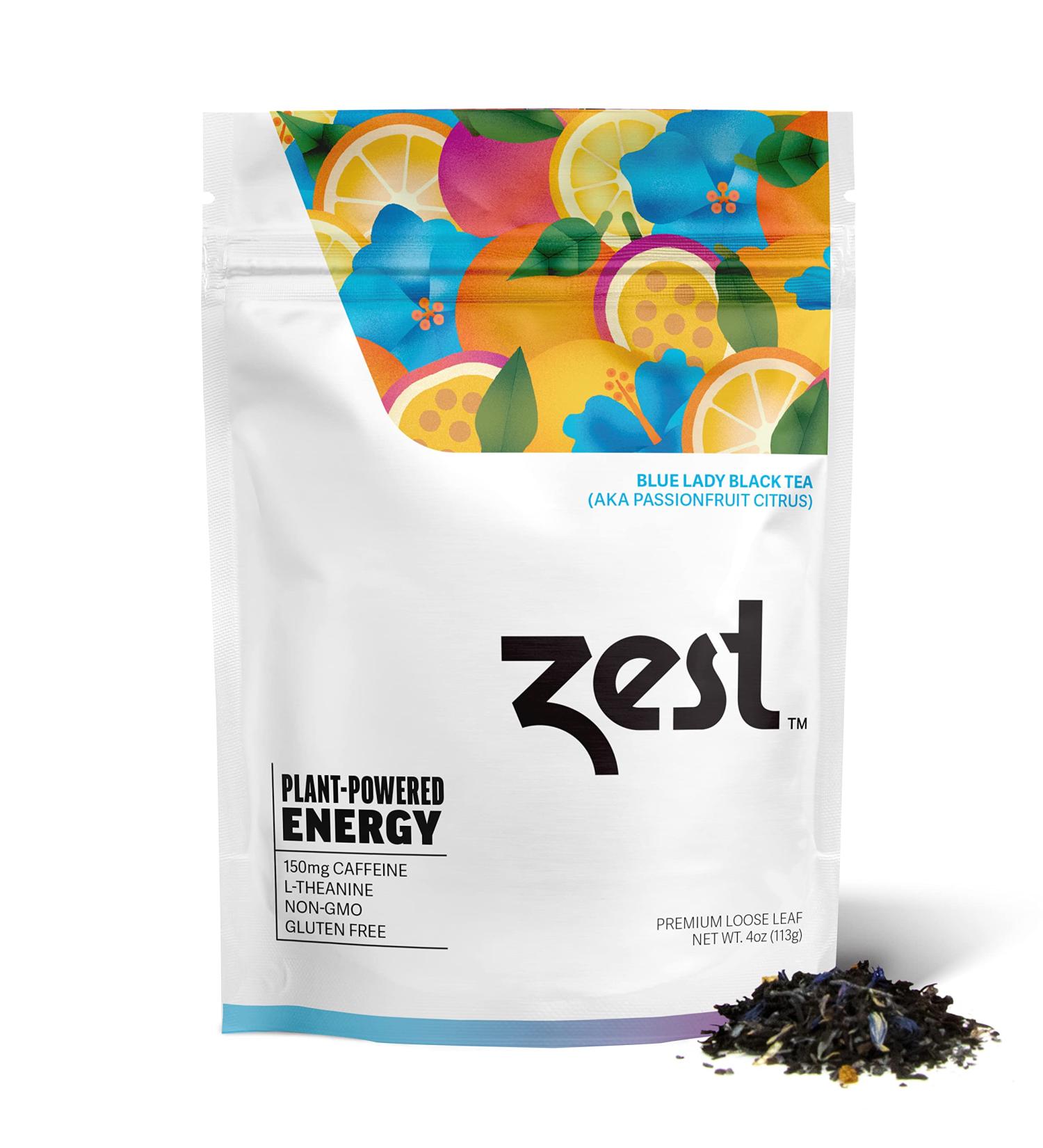Zest 150mg High Caffeine Blue Lady Black Tea 4 Oz Loose Leaf Blend - All Natural, Highly Caffeinated Coffee Alternative - Perfect for Keto - Hot or Iced - Buy Online on GoSupps.com