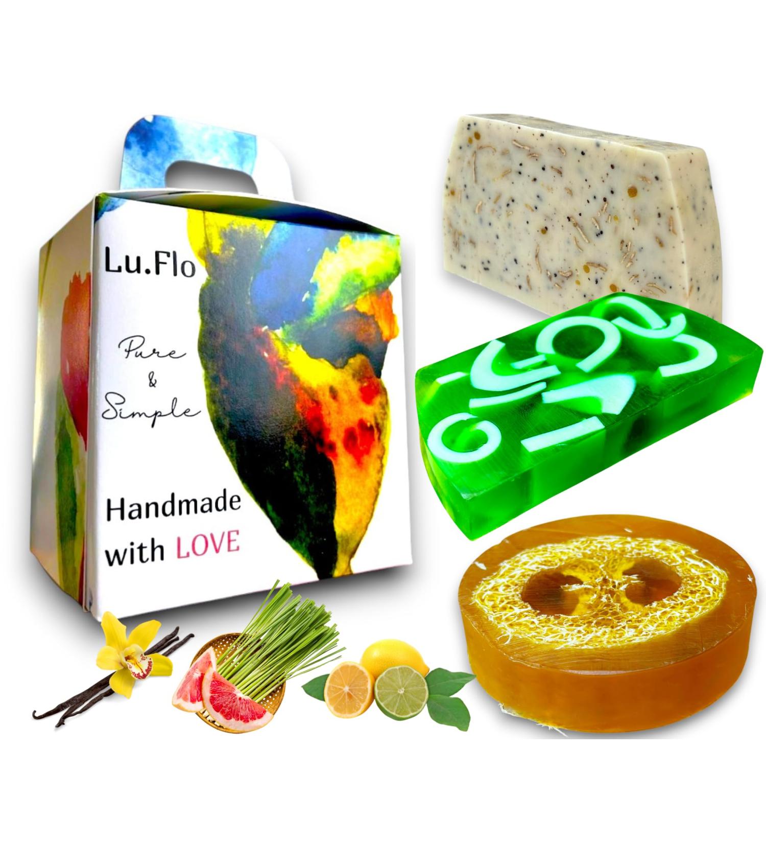  Lu.Flo Lu.Flo Gift Set Handmade Soap 3x100g Various Fragrances Vanilla Citrus Grapefruit & Lemongrass Gentle Body Scrub Original & Useful Women's Gift - Buy Online on GoSupps.com