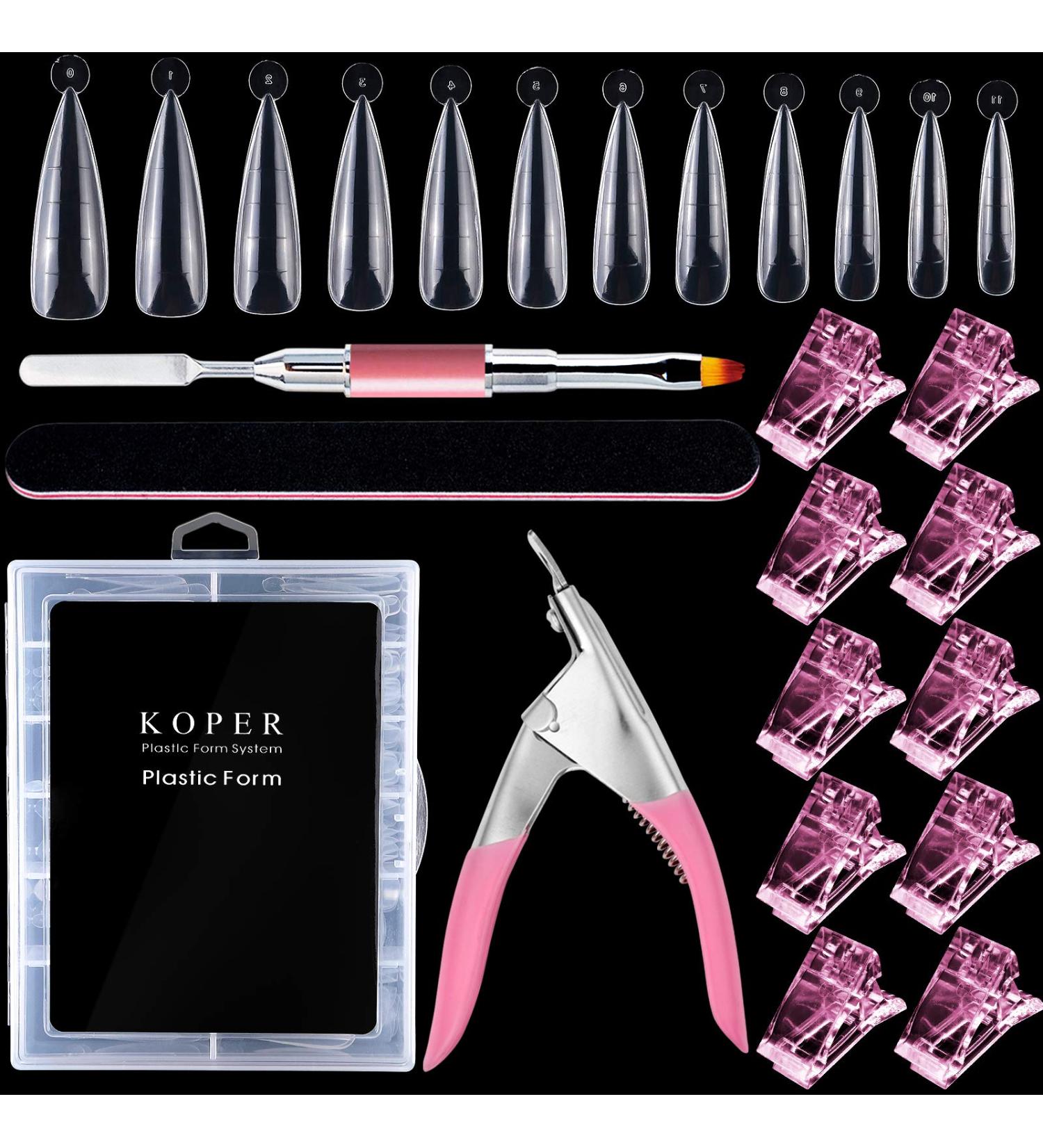 Kalolary Dual Nail Forms Set - 120PC Stiletto False Nail Tips & Pink Nail Clips with Dual-Ended Poly UV Gel Brush for Nail Art Extension - Buy Online on GoSupps.com