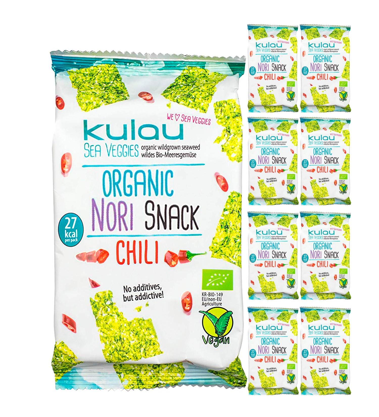 Kulau Bio Nori Snack Chili sharp snack from roasted nori leaves Asian nack delicate crispy and spicy 8 x 4 g - Buy Online on GoSupps.com