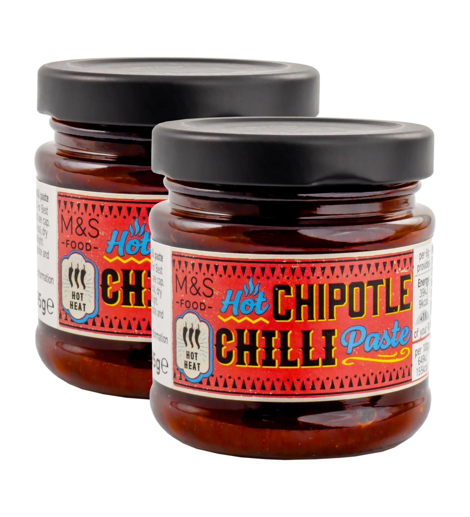 M&S Chipotle Chilli Concentrated Cooking Paste Hot Heat Level 3 - Set of 2 x 95g Jars