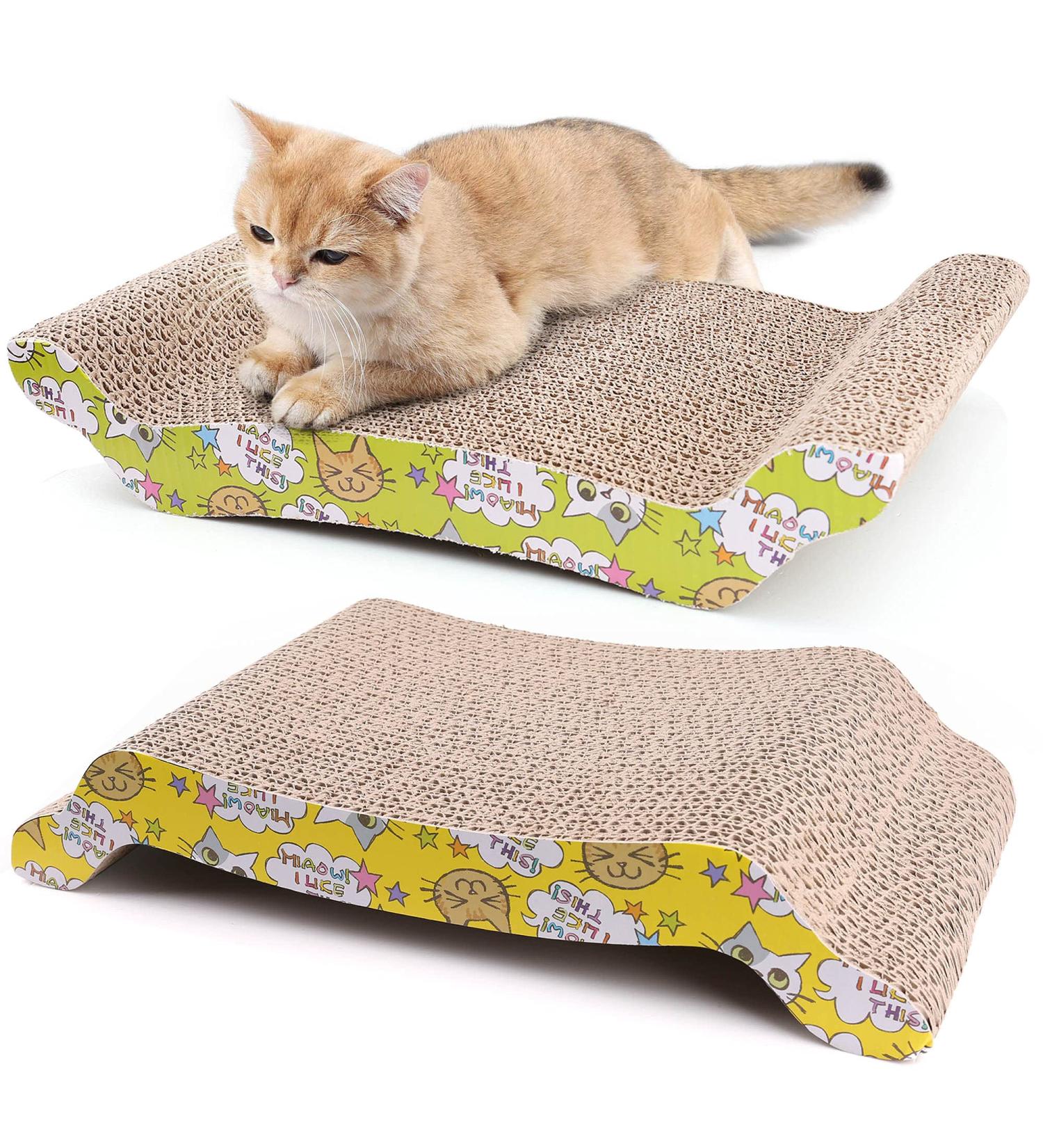 PrimePets 2 Pack Reversible Cardboard Cat Scratcher Pads with Catnip - Corrugated Cat Scratching Lounge Sofa Bed Replacement Pad - Buy Online on GoSupps.com