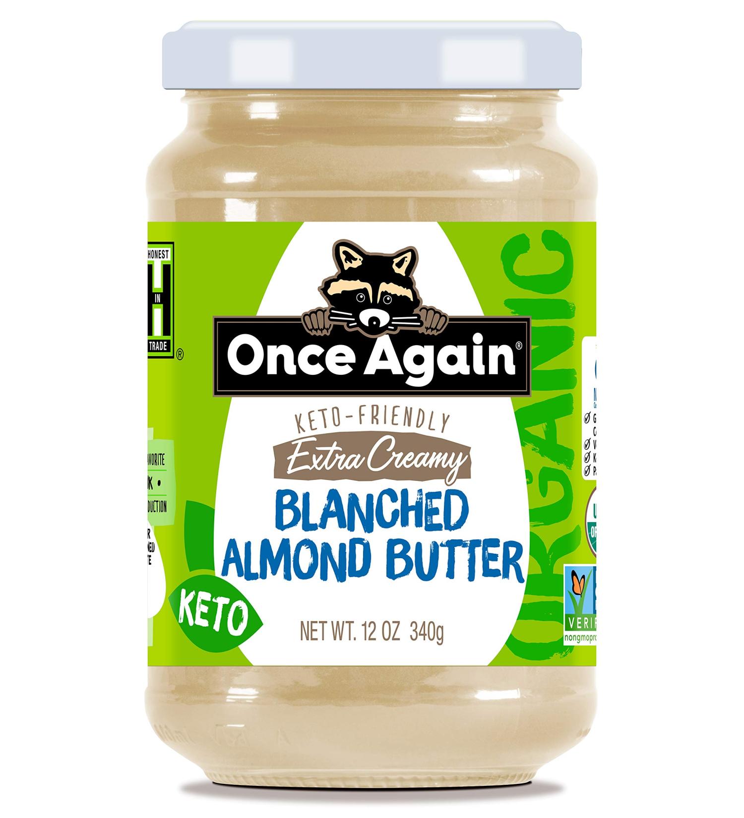 Once Again Organic Creamy Blanched Almond Butter 12oz - USDA Organic, Gluten Free, Peanut Free, Vegan, Kosher, Paleo - 12 Ounce Glass Jar - Buy Online on GoSupps.com