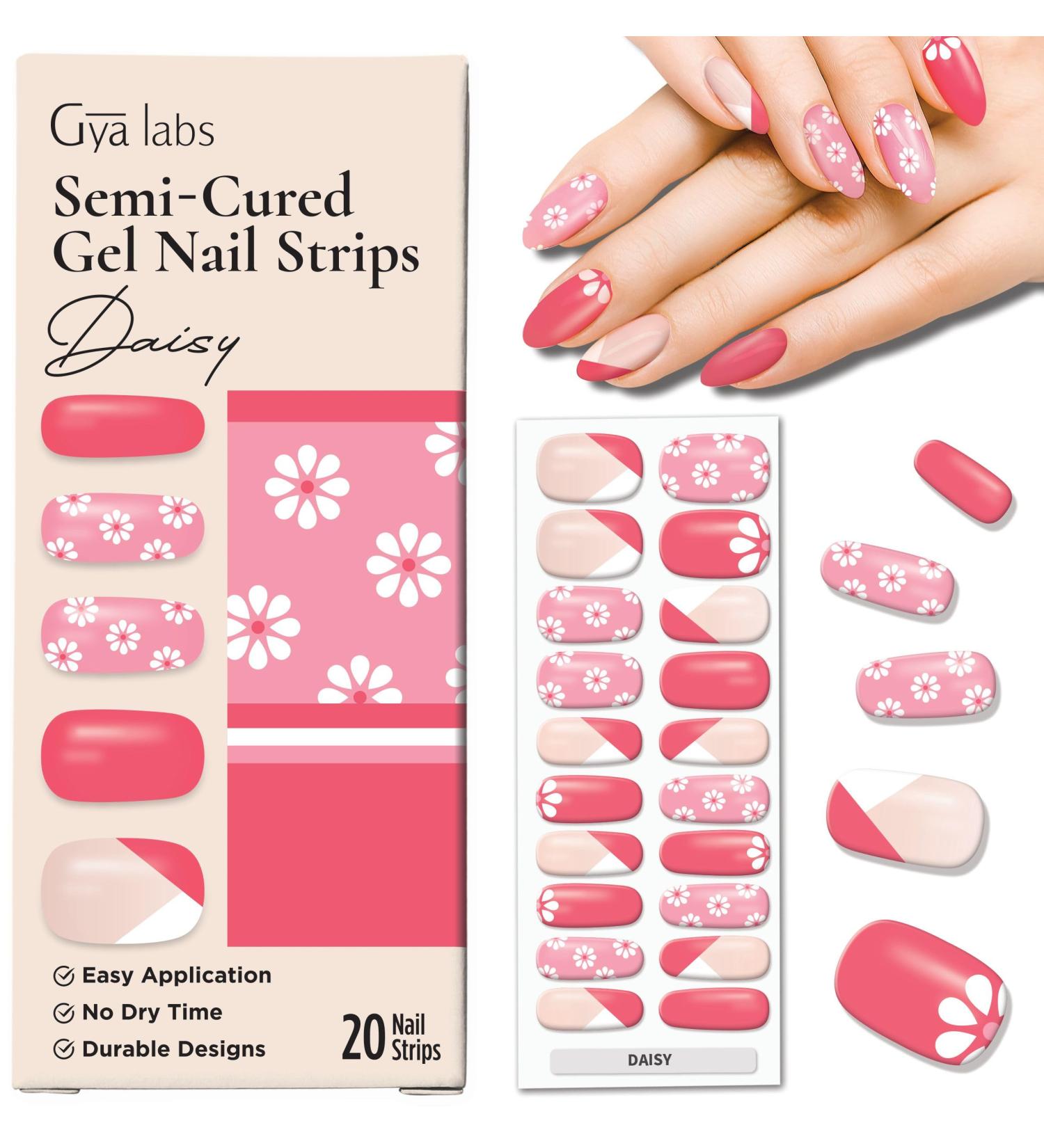 Gya Labs Semi Cured Gel Nail Strips - 20 Pcs | Long Lasting Nail Stickers for Women - Nail Art Kit for Seasonal Daisy Design - Buy Online on GoSupps.com
