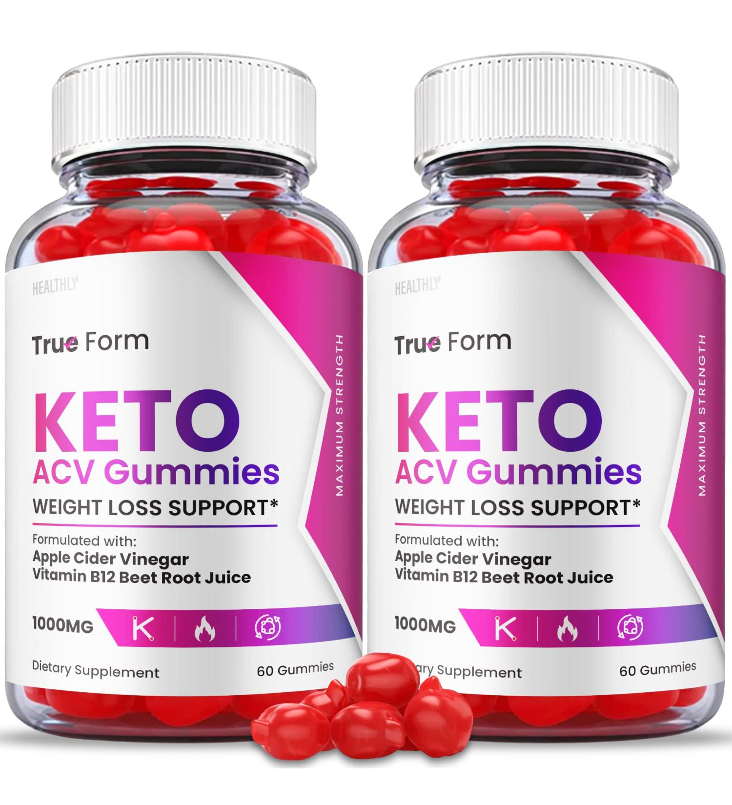 (2 Pack) True Form Keto Gummies with ACV - Vegan Formula with Vitamin B12, Beet Root Juice - 120 Gummies - Buy Online on GoSupps.com
