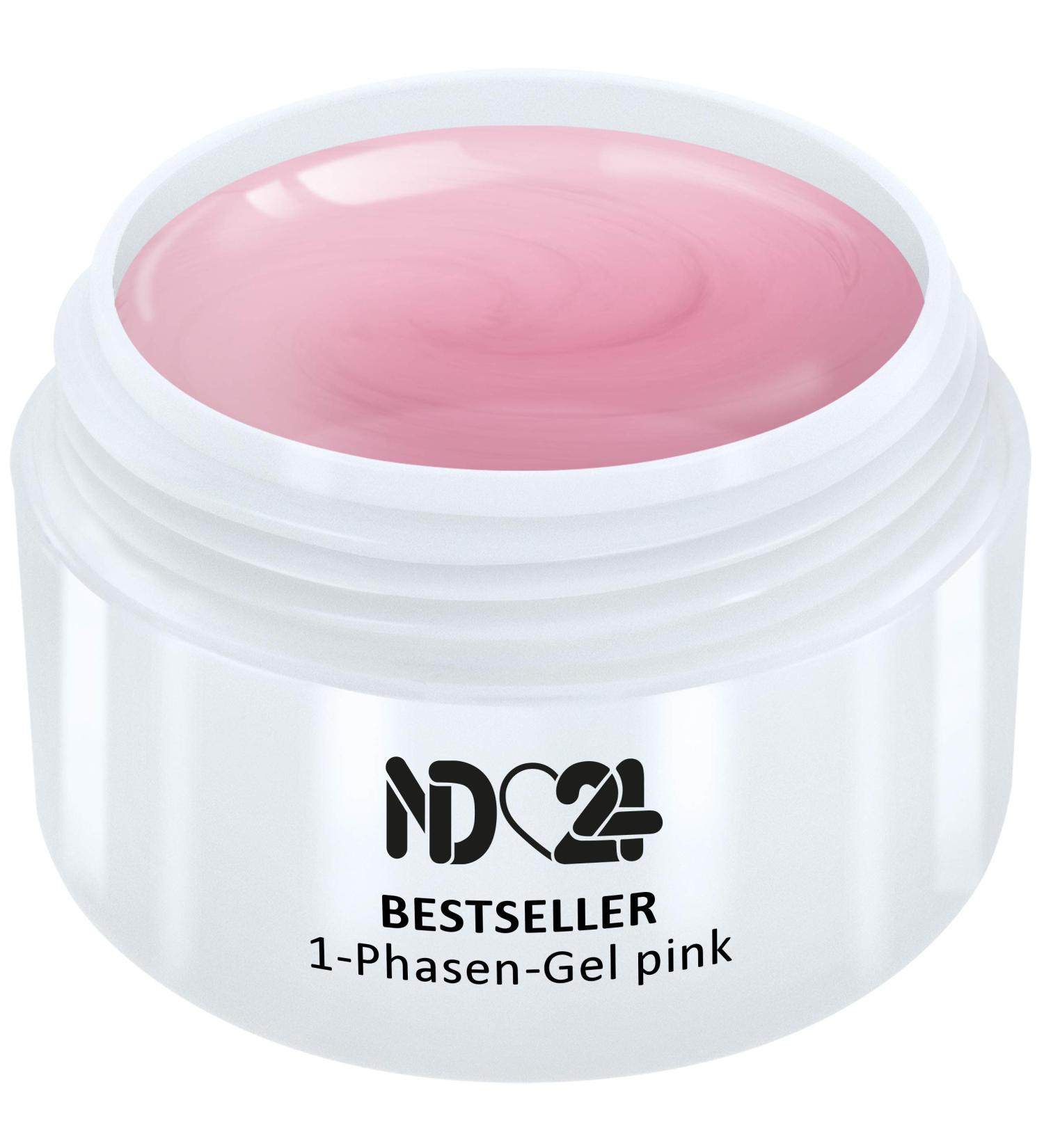 1-Phase Gel Pink Medium Viscosity - 3in1 Easy Allround UV Nail Gel - Made in Germany (15ml)