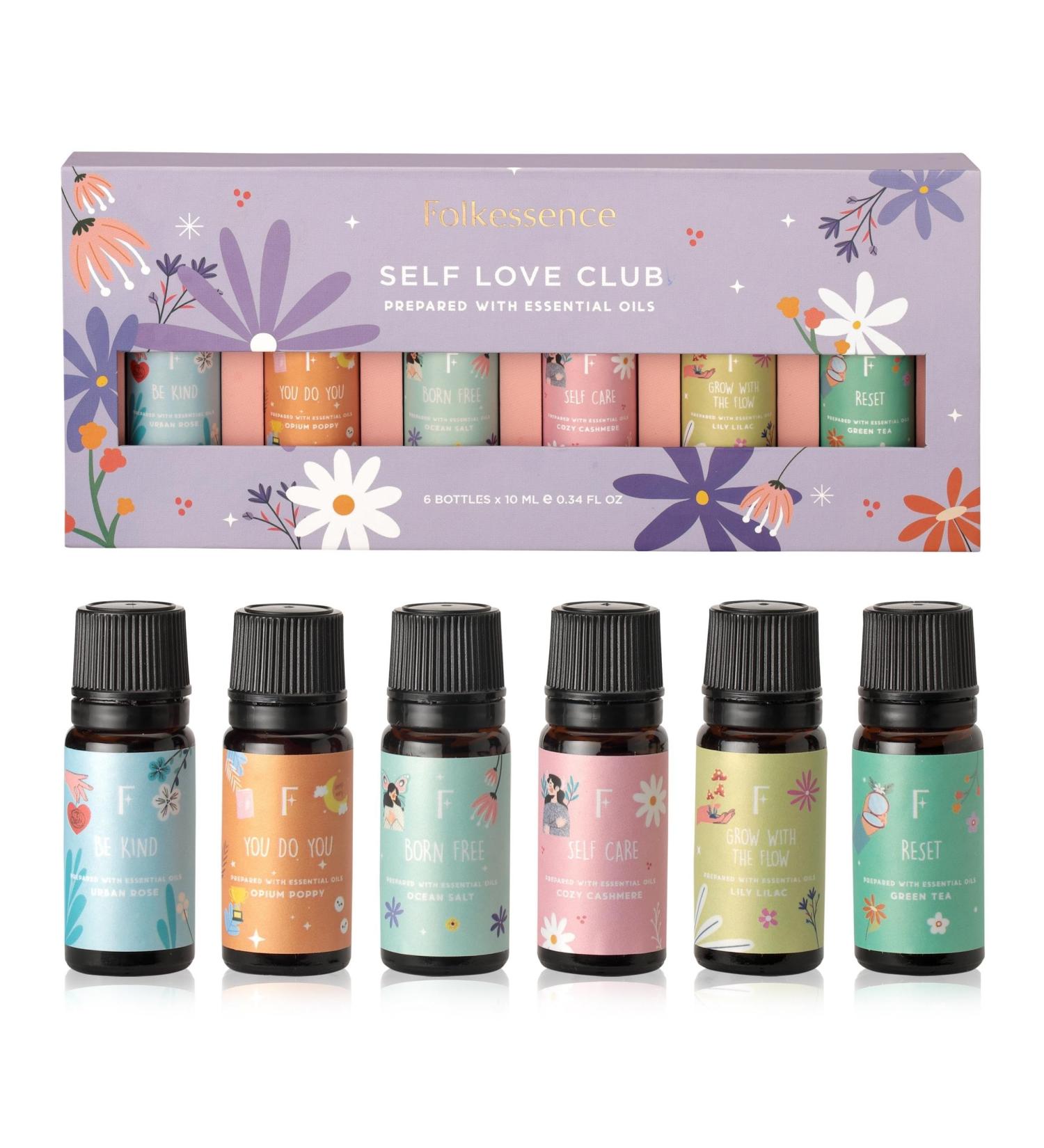 Folkulture Organic Essential Oil Set - Rose Lily Cashmere Opium Green Tea Ocean Salt Aromatherapy Diffuser Oil Scents - Self Love Club - 60ml - Buy Online on GoSupps.com