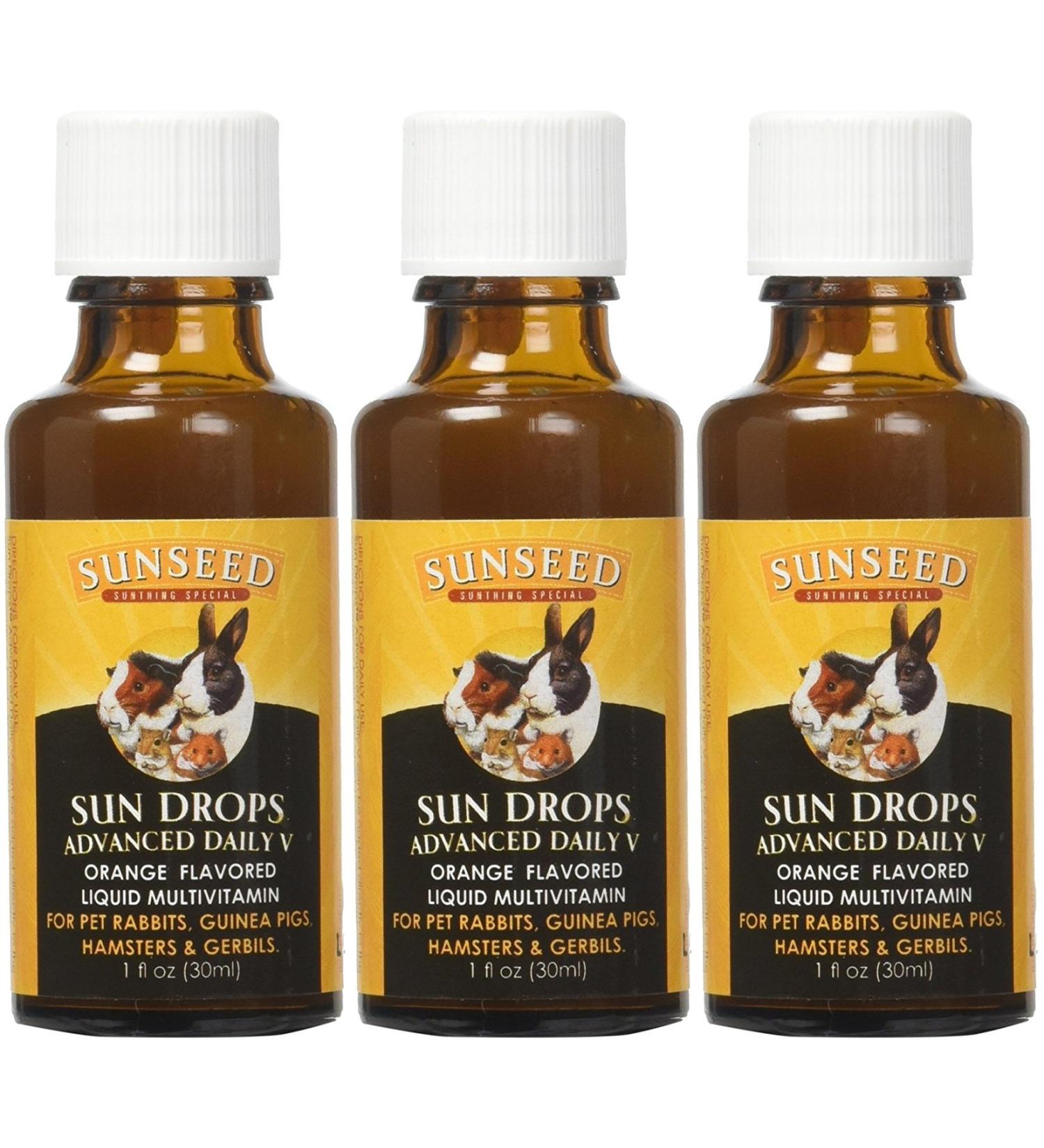 Sunseed 3 Pack of Vita Prima Sun Drops Advanced Daily V, 1 Ounce each, Liquid Vitamin Supplement for Guinea Pigs Pet Rabbits and Other Small Animals