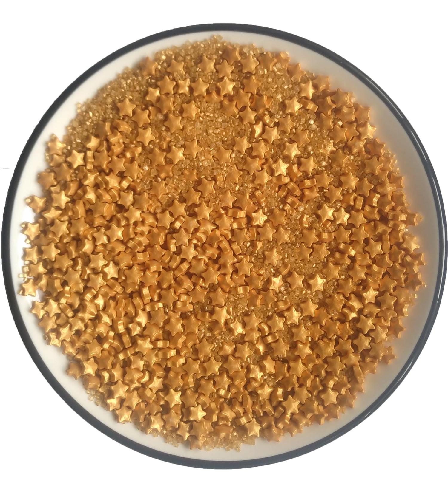 Edible Gold Sugar Star & Sanding Candy Sprinkles | Dessert Sprinkle | Cake Cupcake Toppers | Cookie Decorations | Candy Sprinkles for Wedding Art Project and Daily Cake Decorating