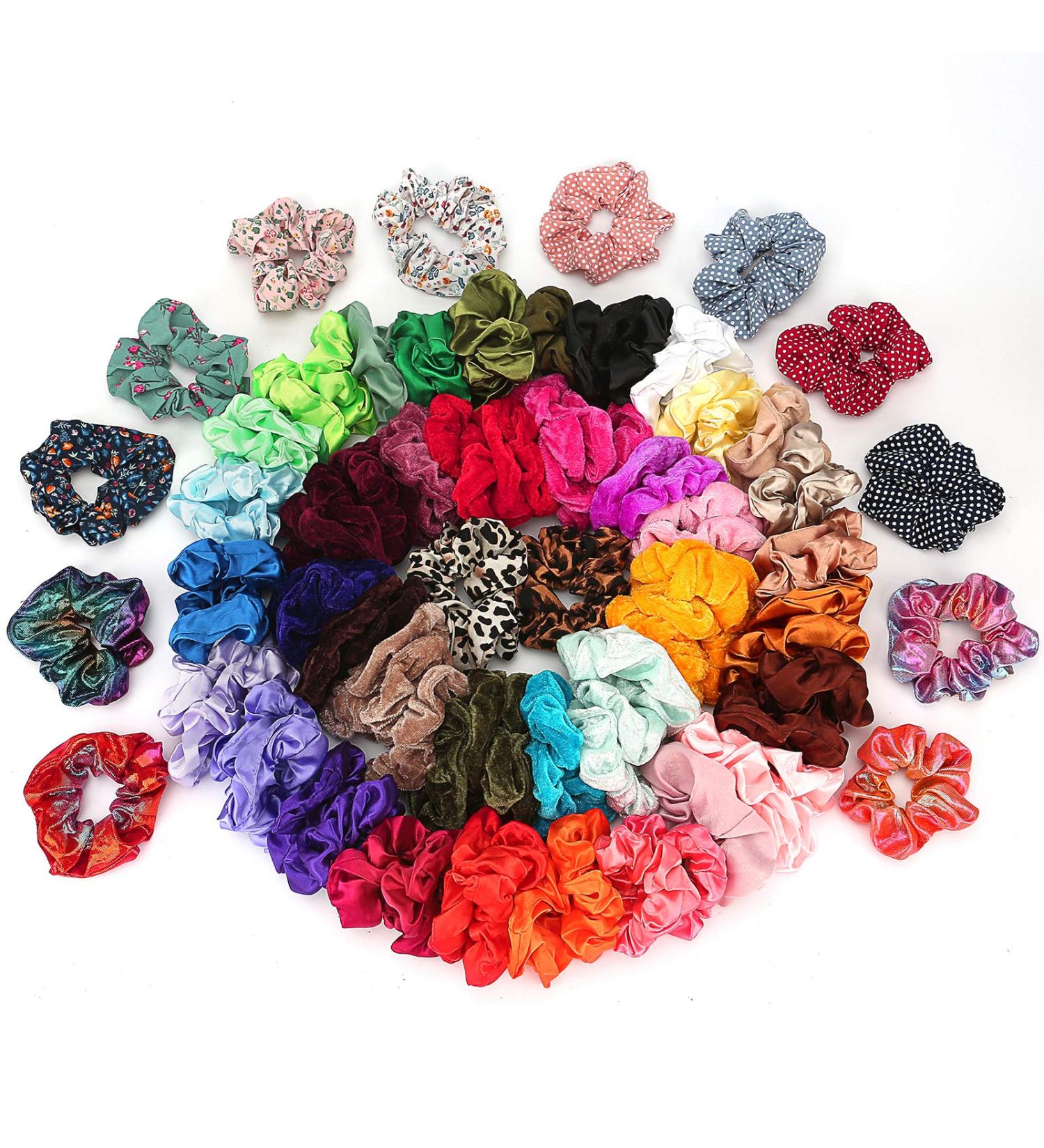 REJOL 100Pcs Elastic Hair Scrunchies for Women - Mixed Colors and Patterns for All Hair Types - Fashionable Matching Accessories - Buy Online on GoSupps.com