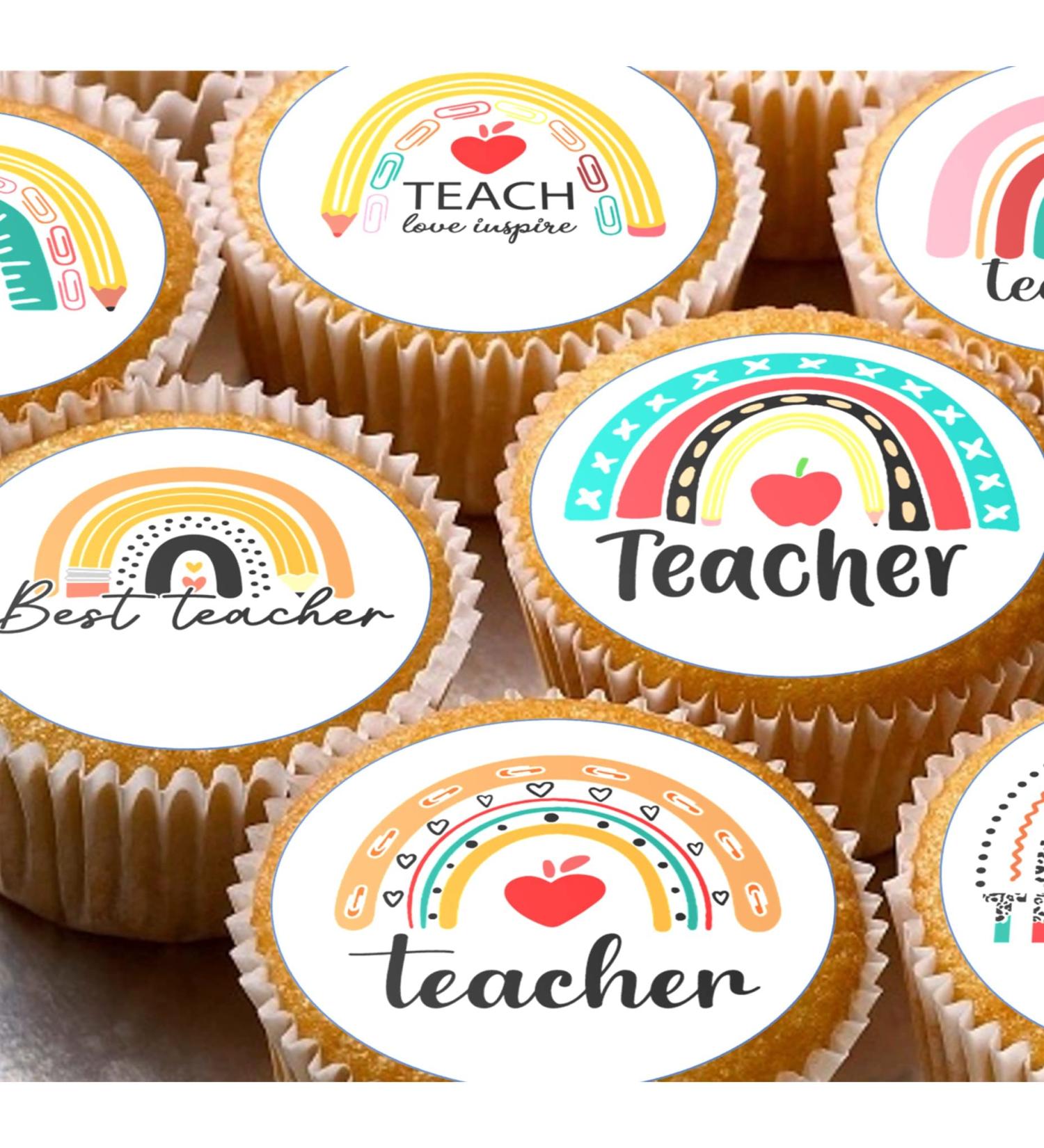 24 Teacher Rainbows pre-cut edible cupcake wafer toppers