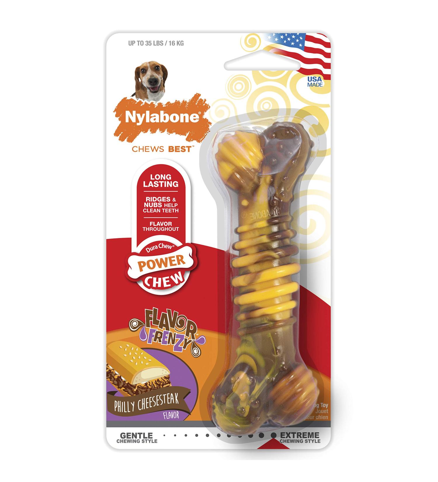 Nylabone Chew Toy for Extreme Chewers - Beef & Cheese Flavor Textured Bone | International Shipping Available - Buy Online on GoSupps.com