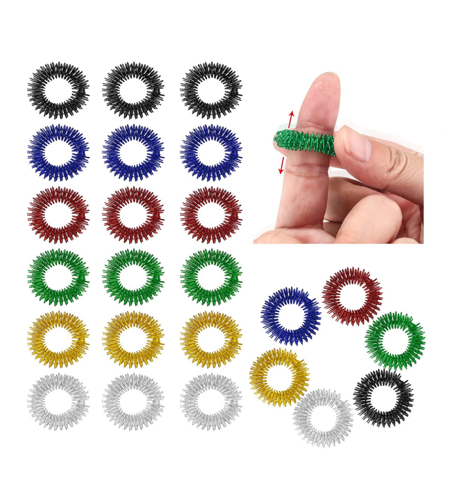 24 Pcs Acupressure Rings - Noiseless Sensory Finger Massage Rings for Adults & Teens | 6 Colors - Buy Online on GoSupps.com